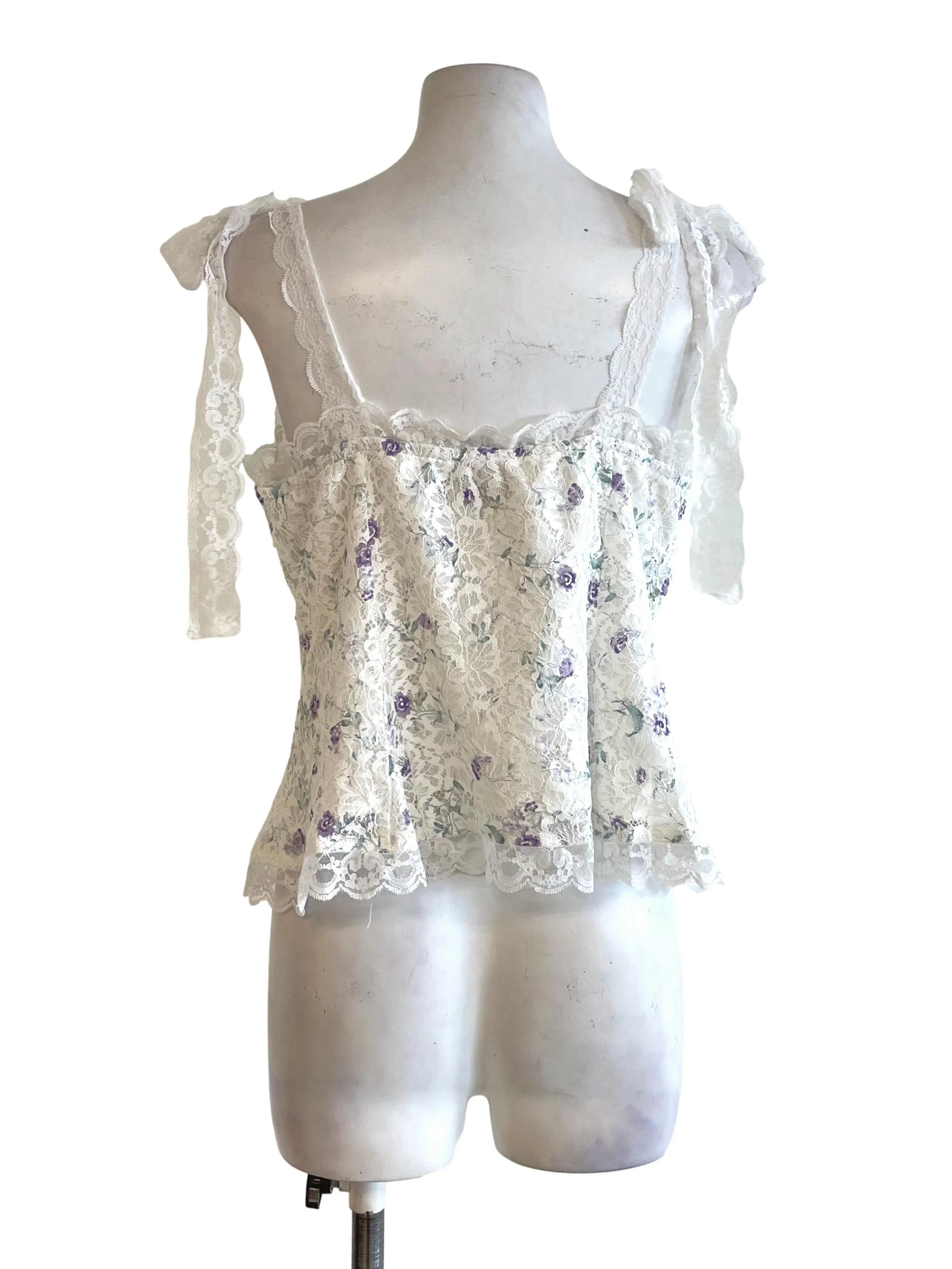 White Floral Lace Up Top YHF - Image 2