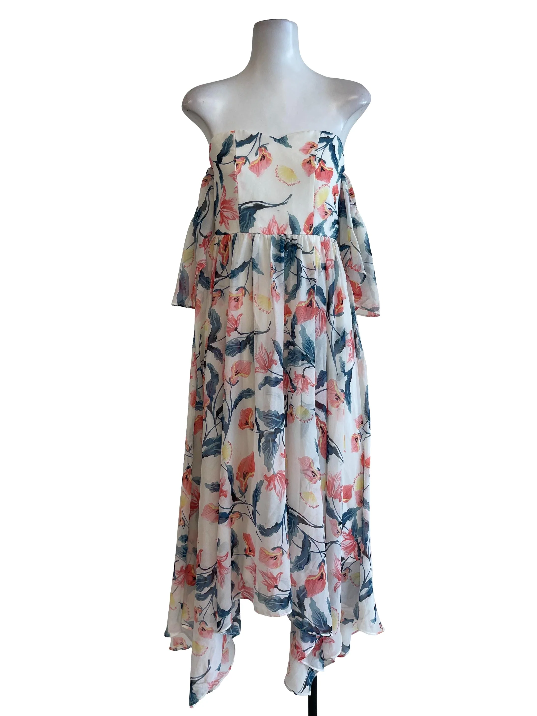 White Floral Off Shoulder Dress