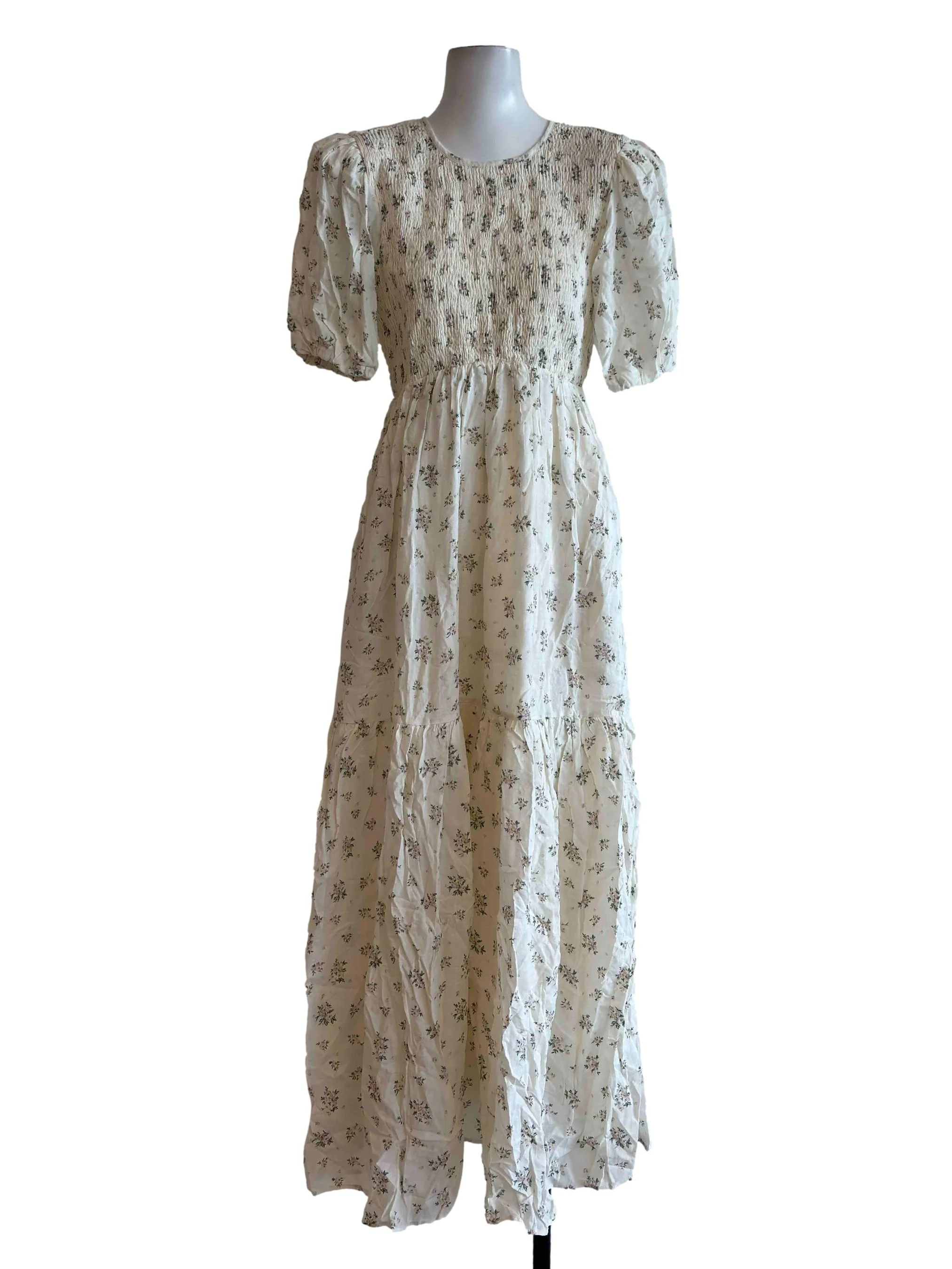 White Floral Print Low Back Maxi Dress