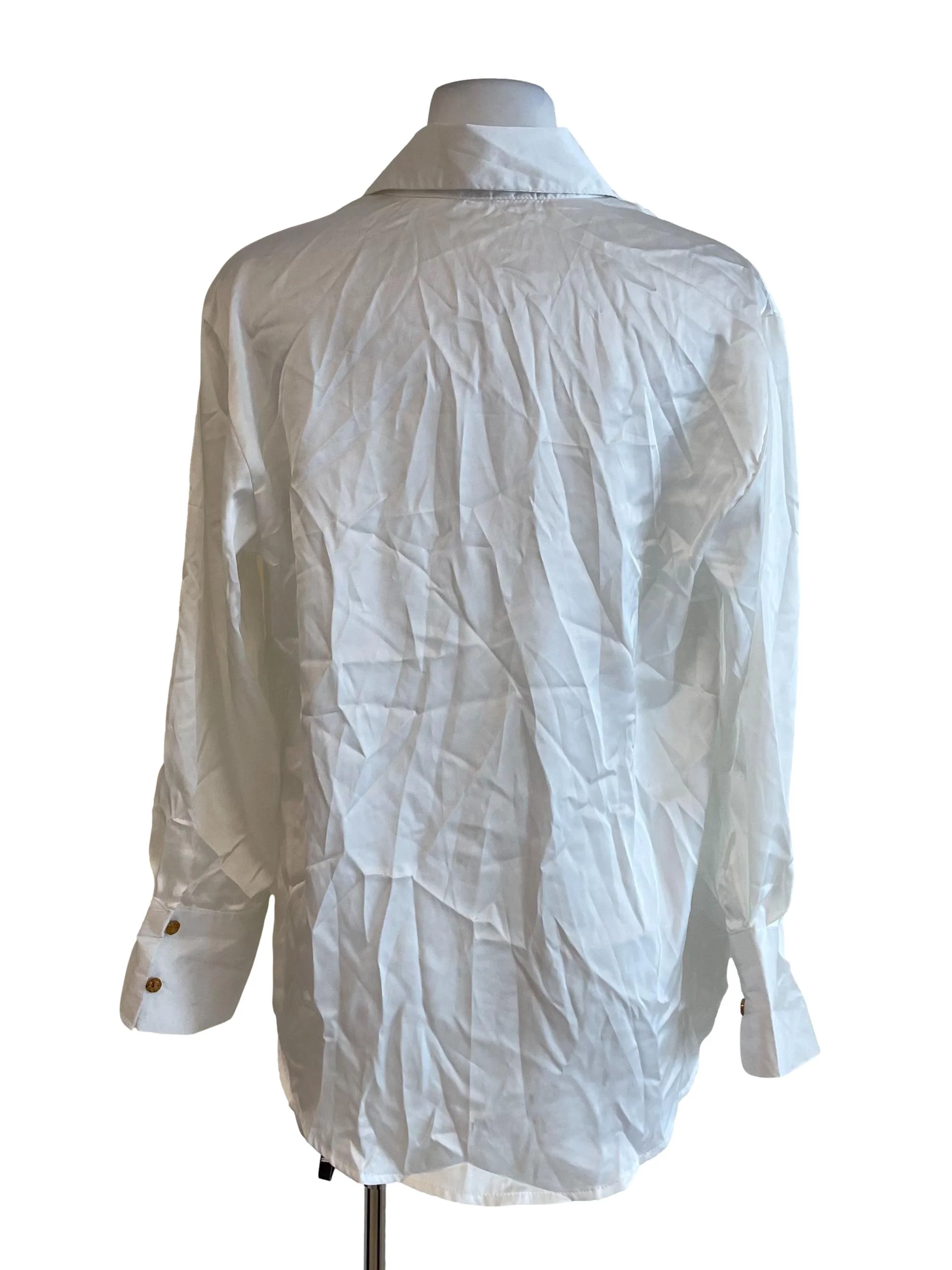 White Gold Buttons Satin Cuba Shirt - Image 2