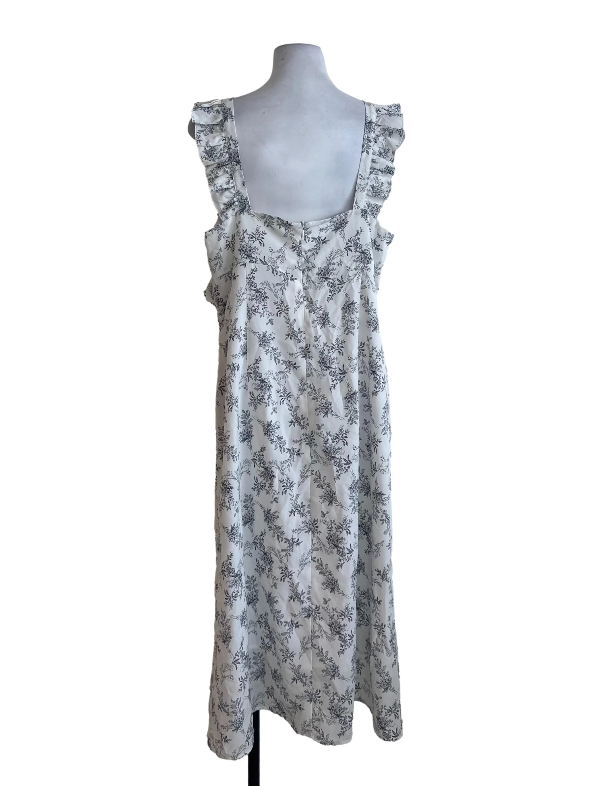 White Grey Pattern Ruffle Sleeveless Dress - Image 2