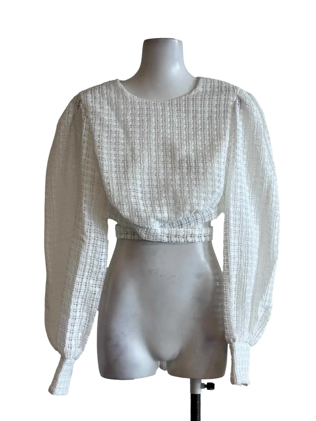 White Lace Long Sleeve Asymmetrical Crop Top