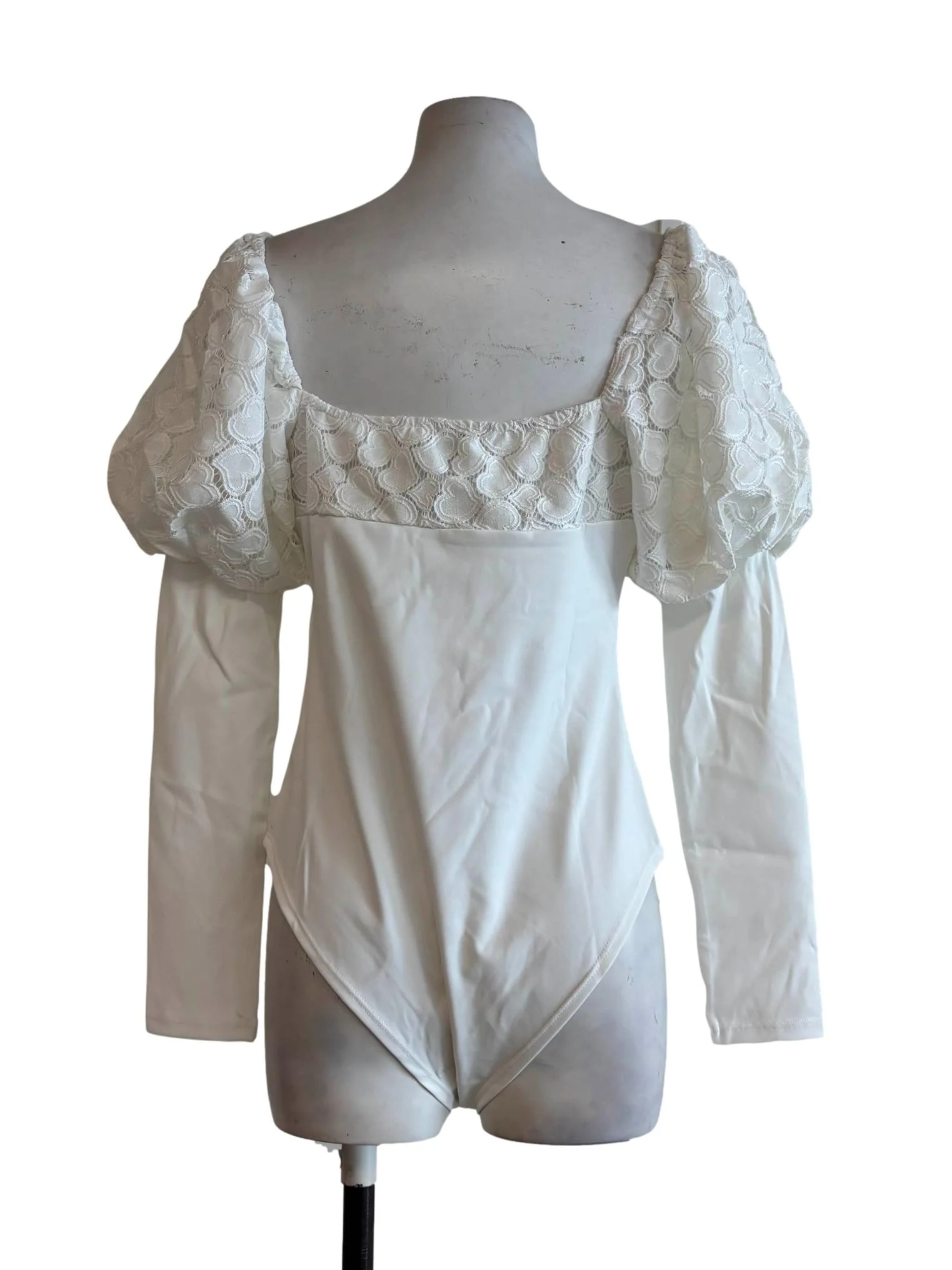White Long Puff Sleeve Bodysuit - Image 2