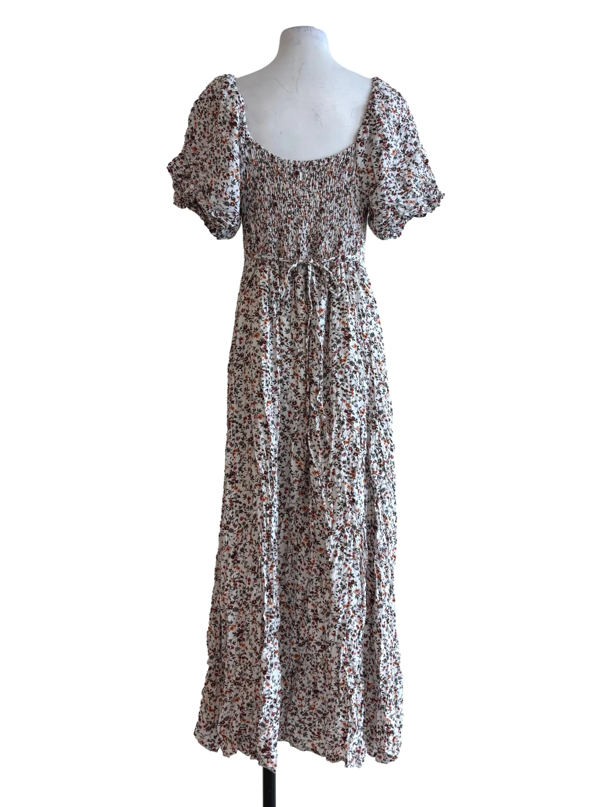 White Micro Floral Short Sleeve Dress - Image 2