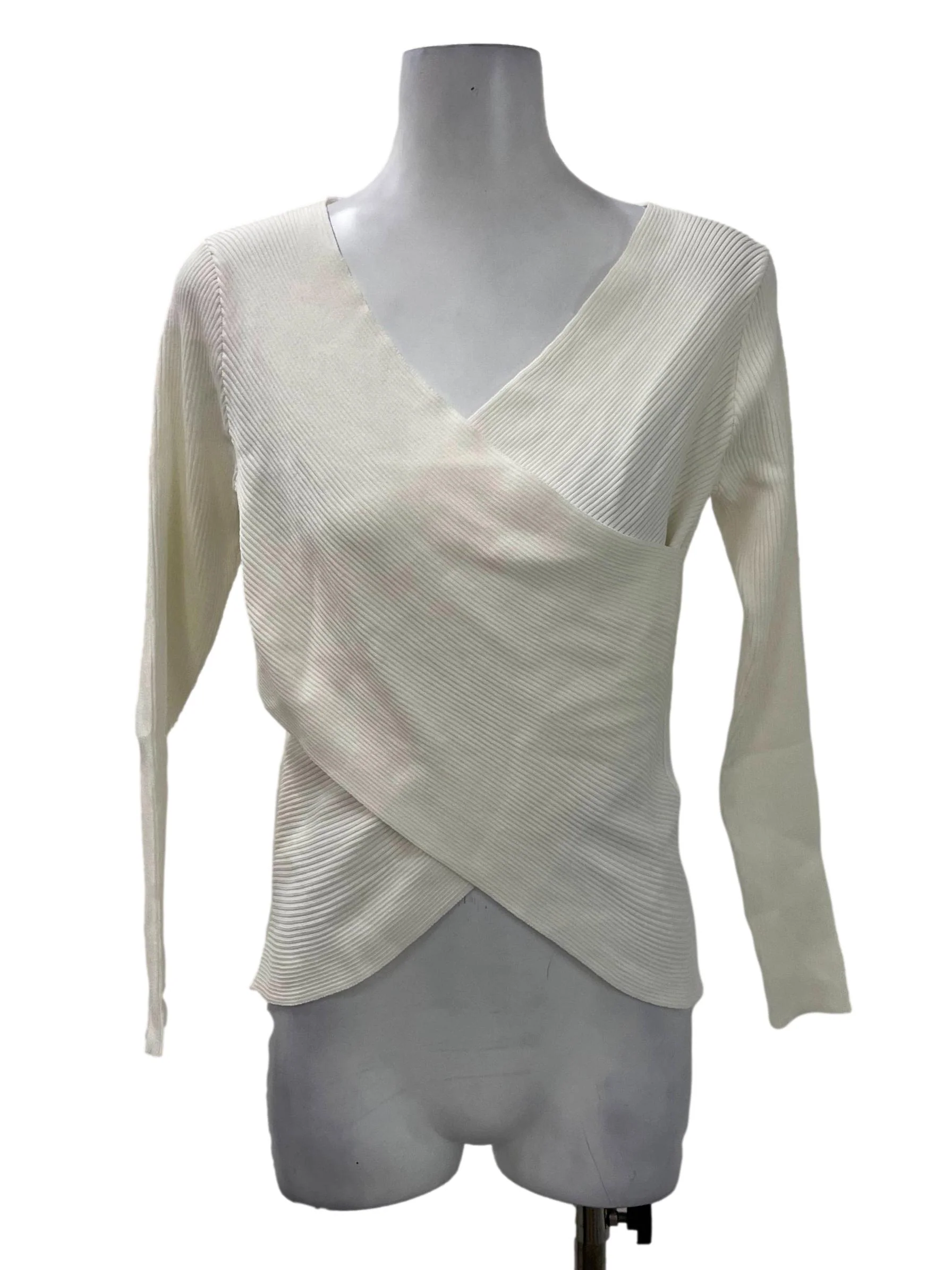 White Overlap Ribbed Top