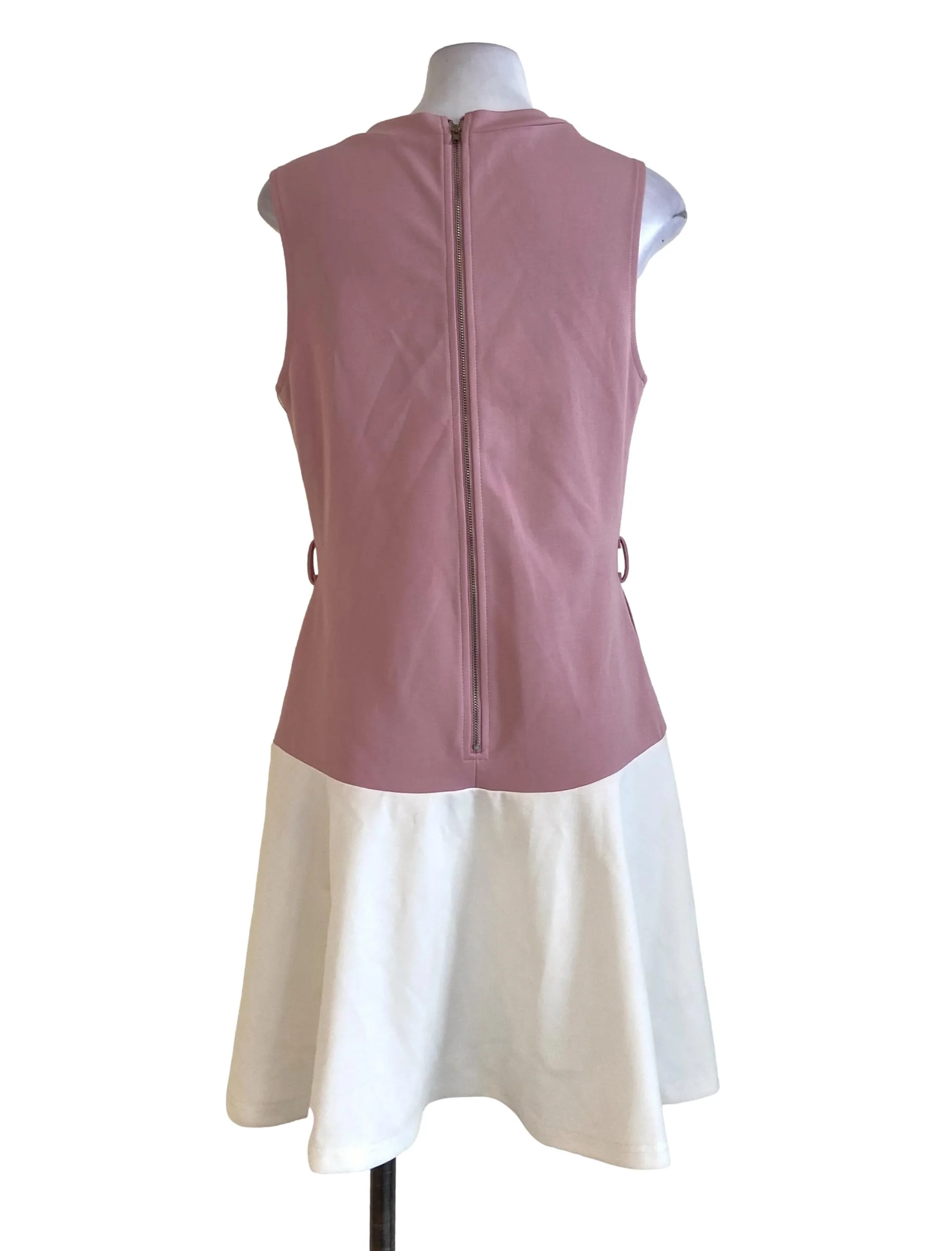 White & Pink Sleeveless A-Line Dress - Image 2
