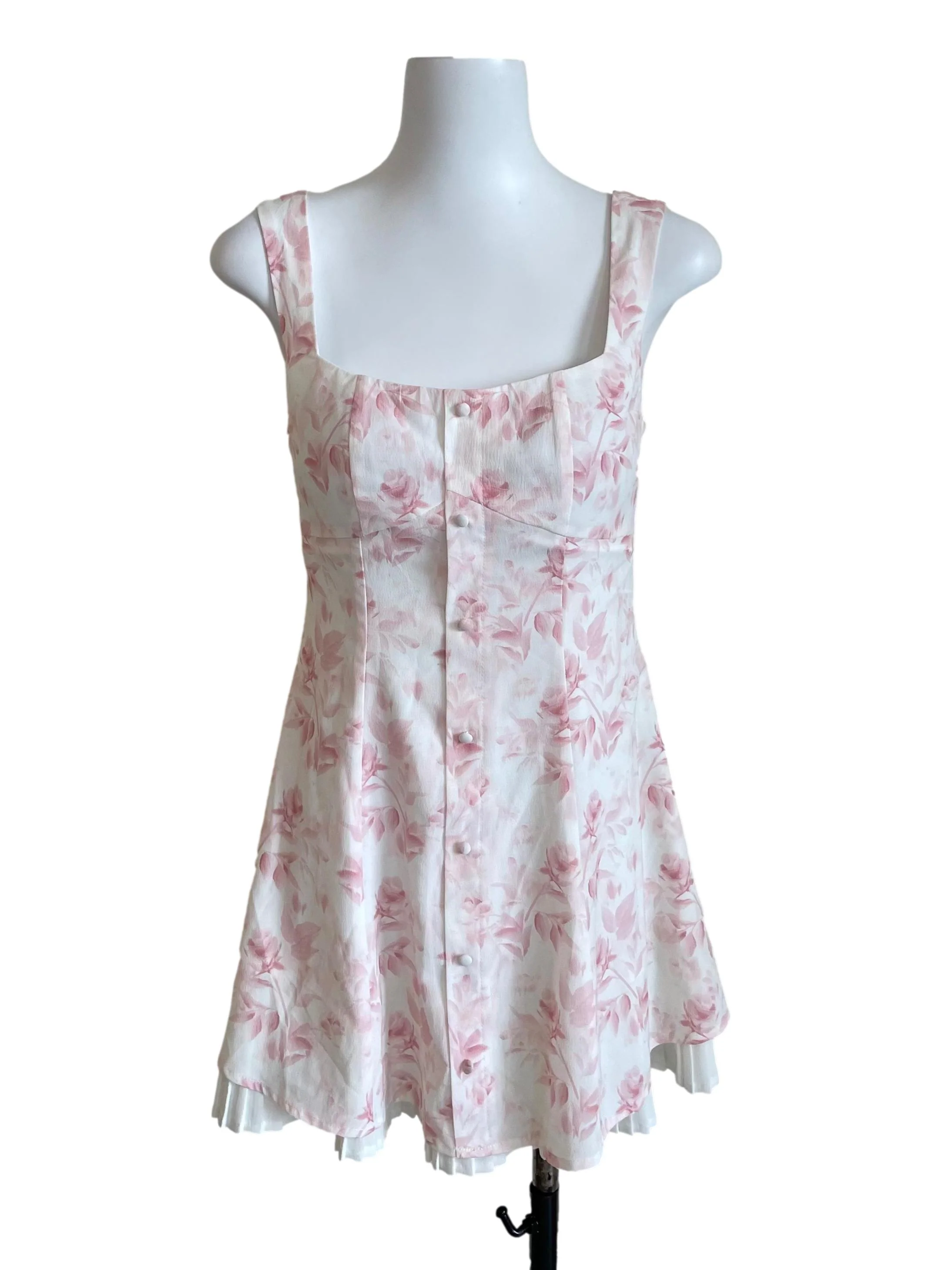 White & Pink Square Neck Floral Dress