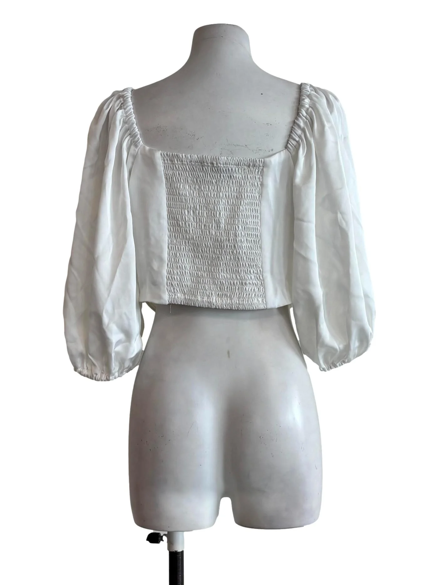 White Pleated Longsleeve Surplice Blouse - Image 2