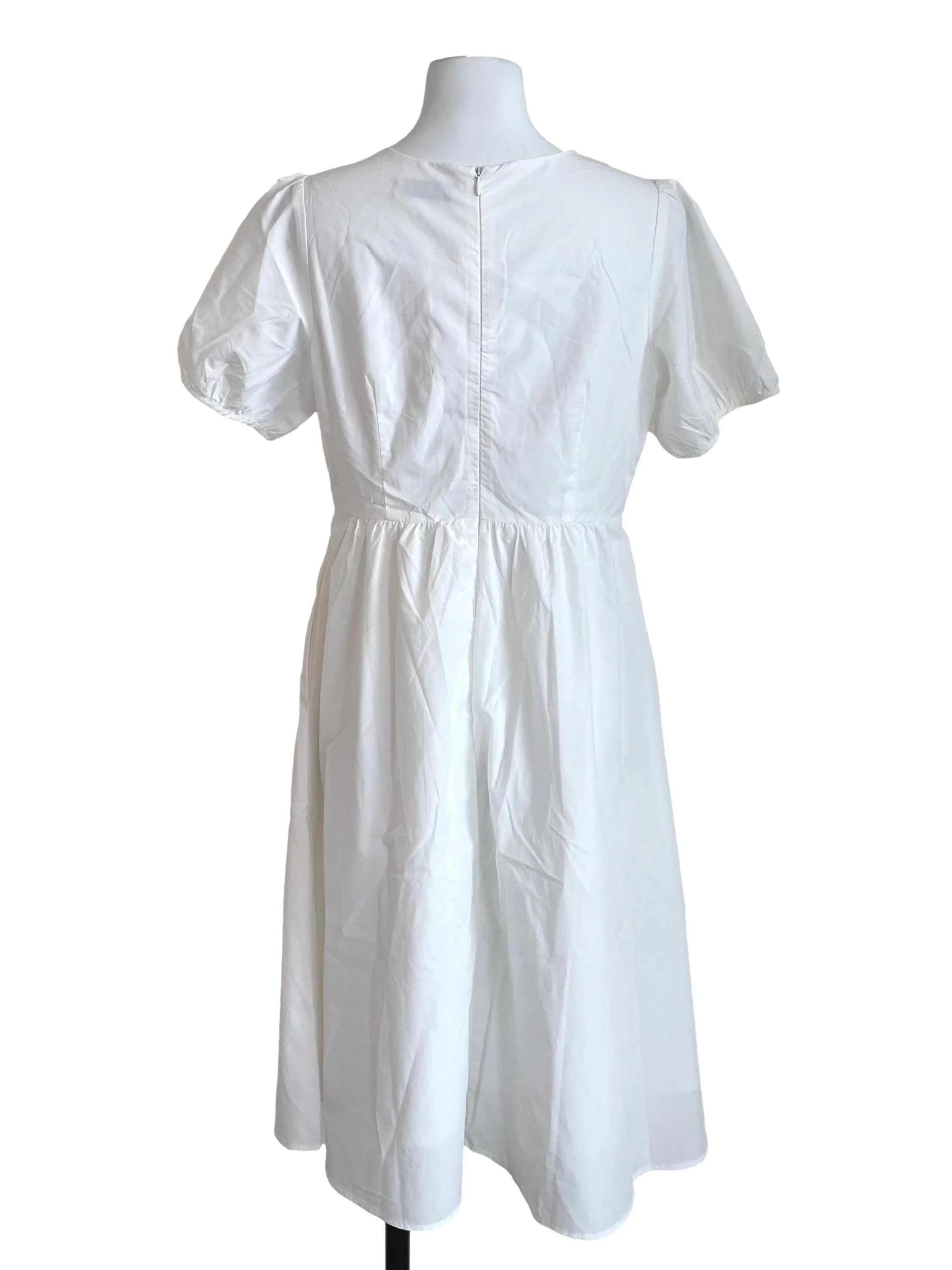 White Pleated Puff Sleeves Dress - Image 2