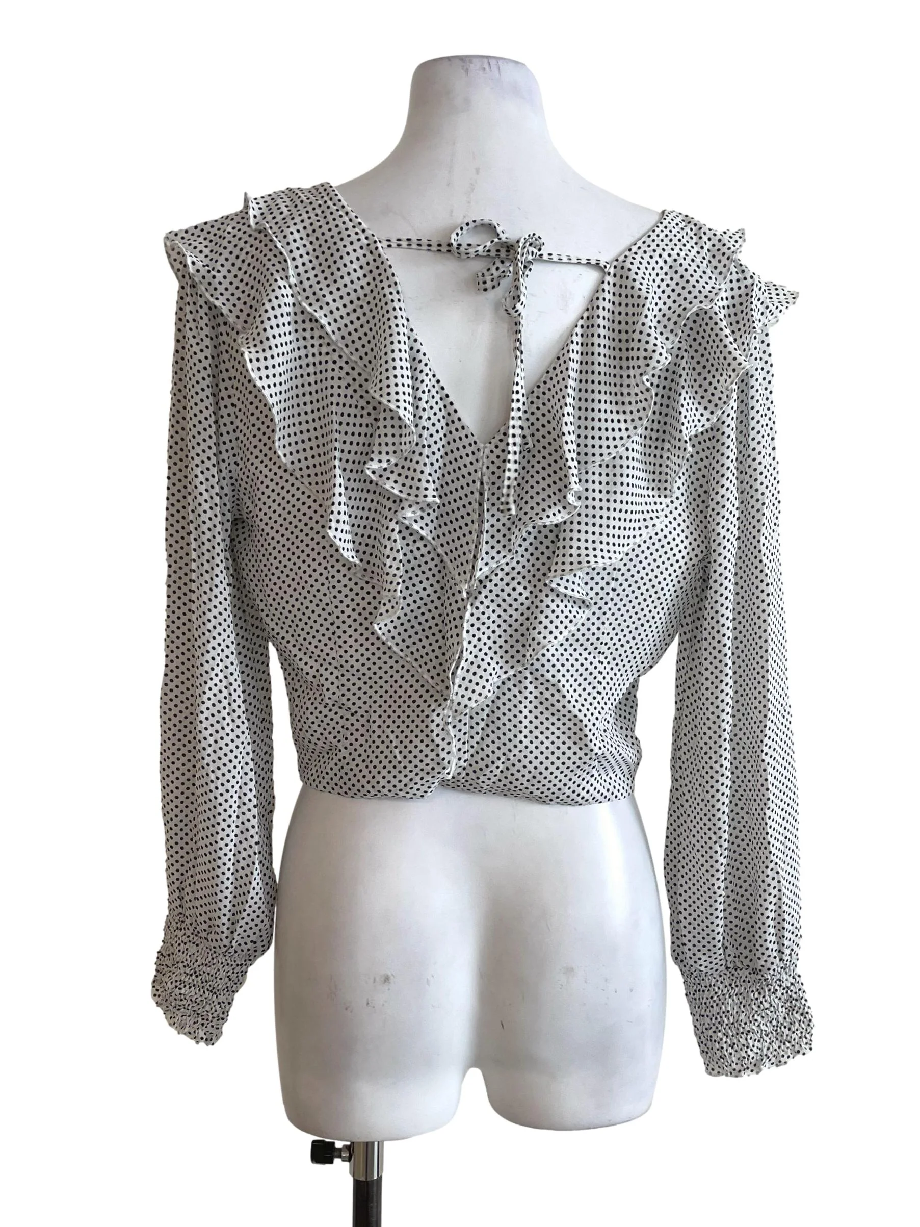 White Polka Dots V Neck Top - Image 2