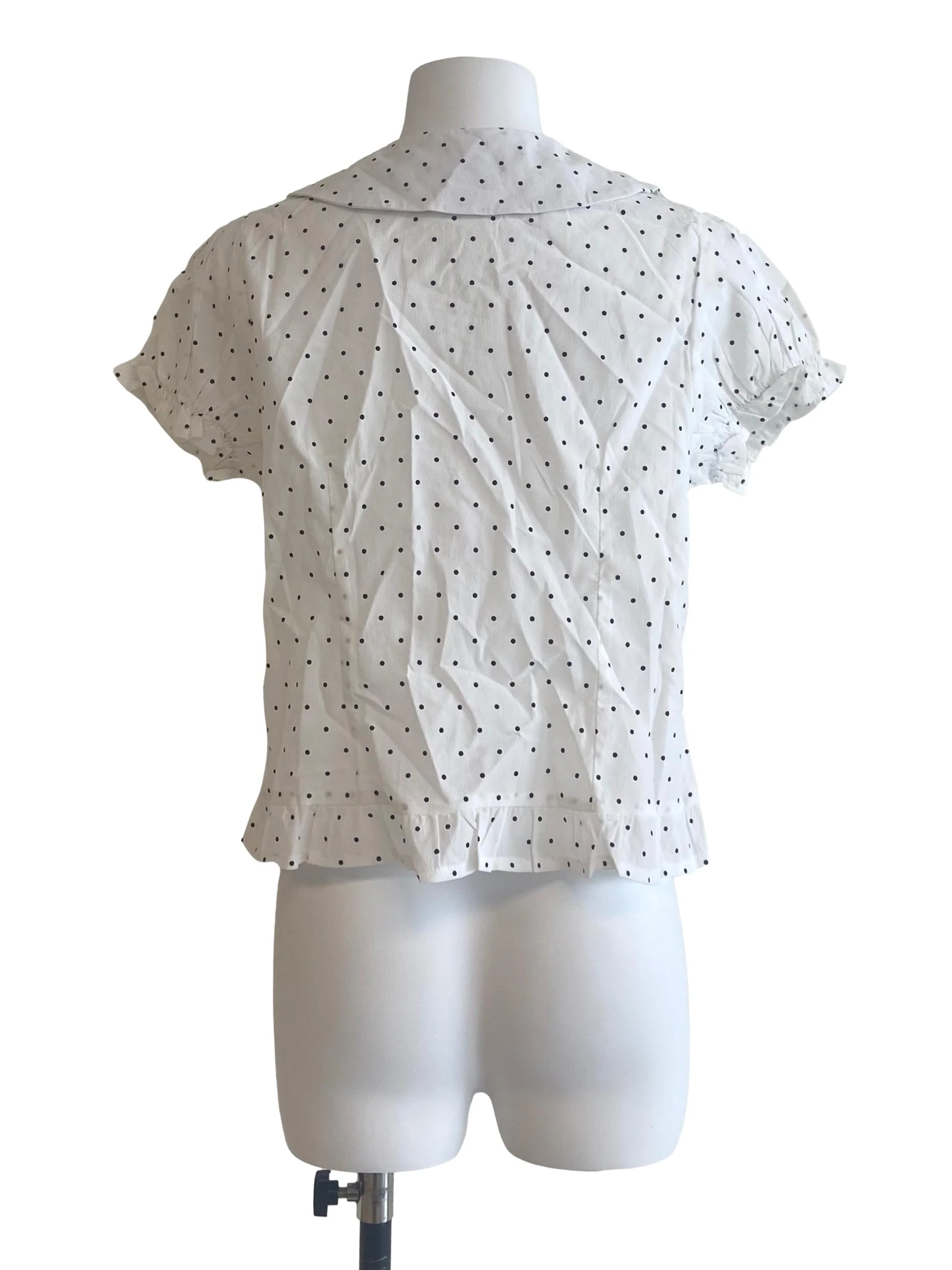 White Polkadot Button Down Blouse - Image 2