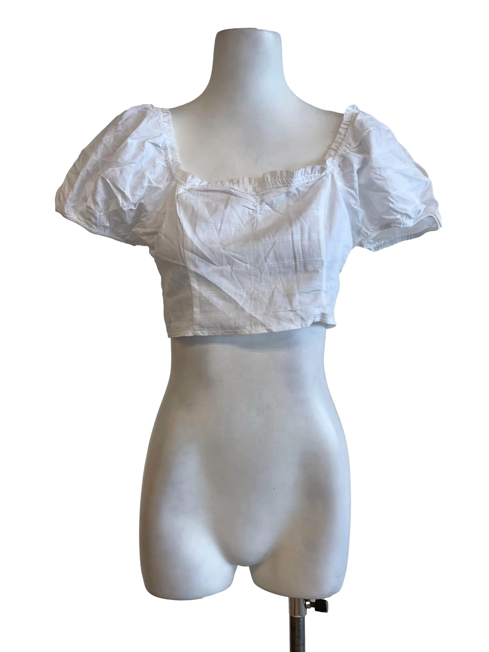 White Puffed Sleeves Crop Top