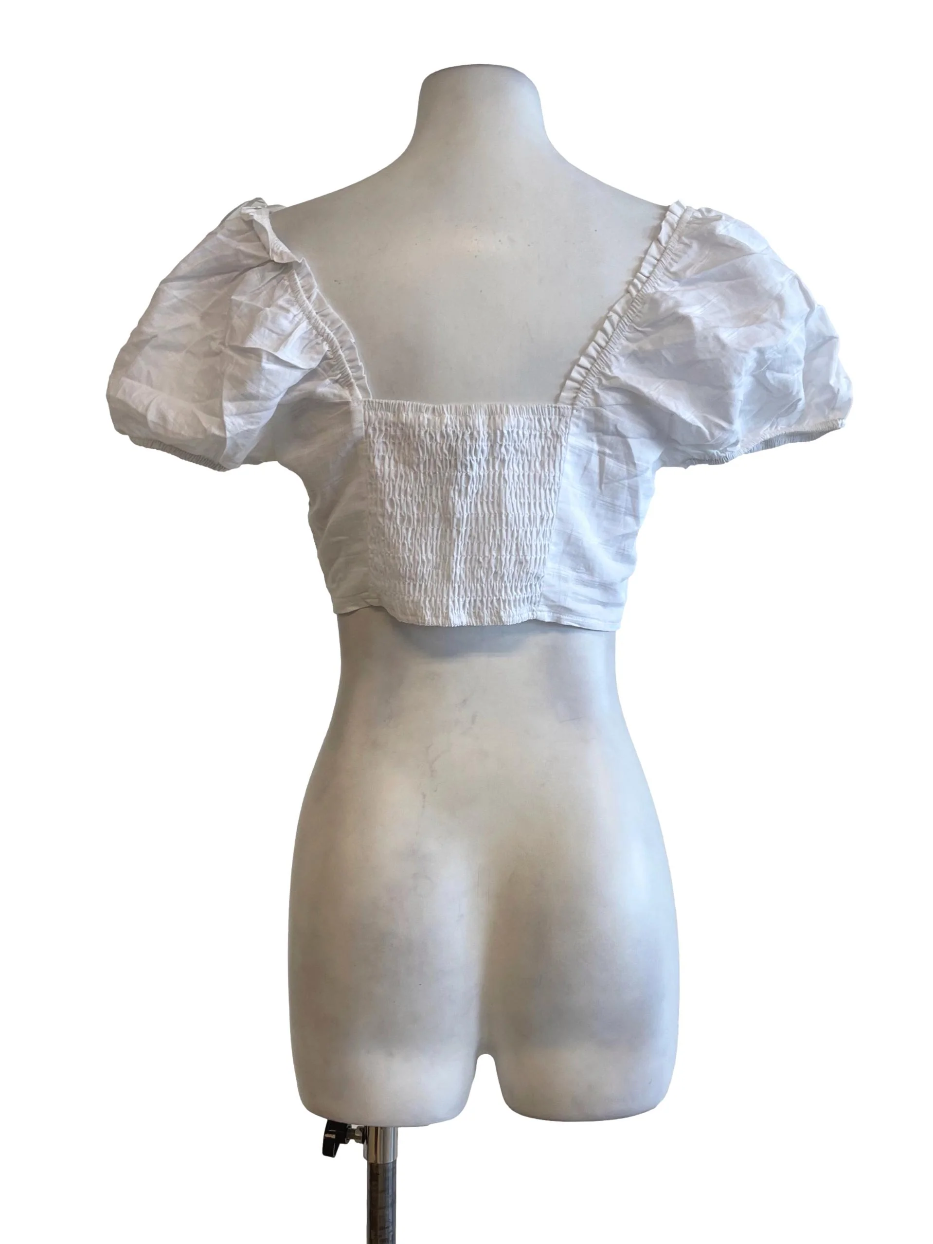 White Puffed Sleeves Crop Top - Image 2