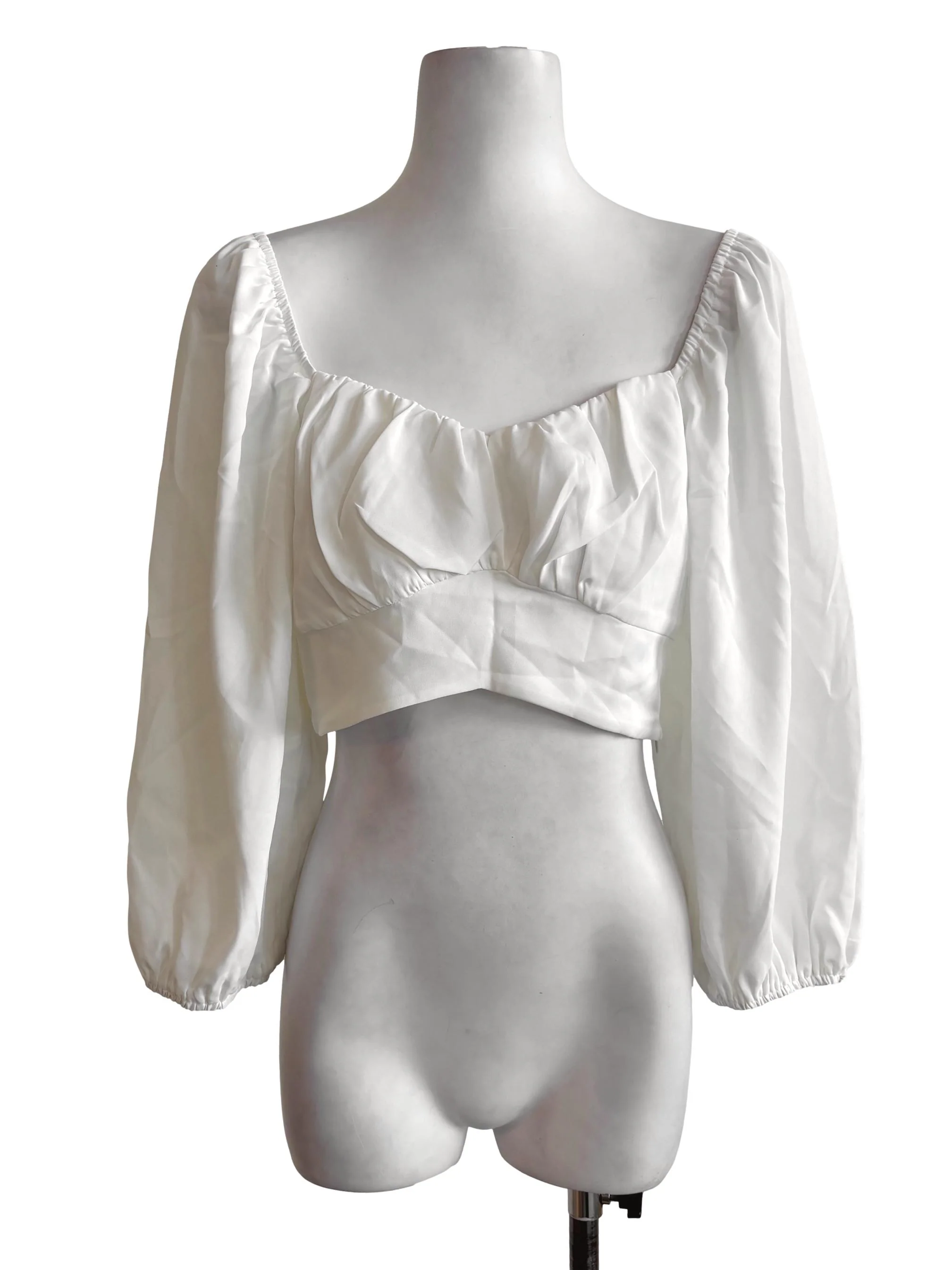 White Puffed Sleeves Crop Top