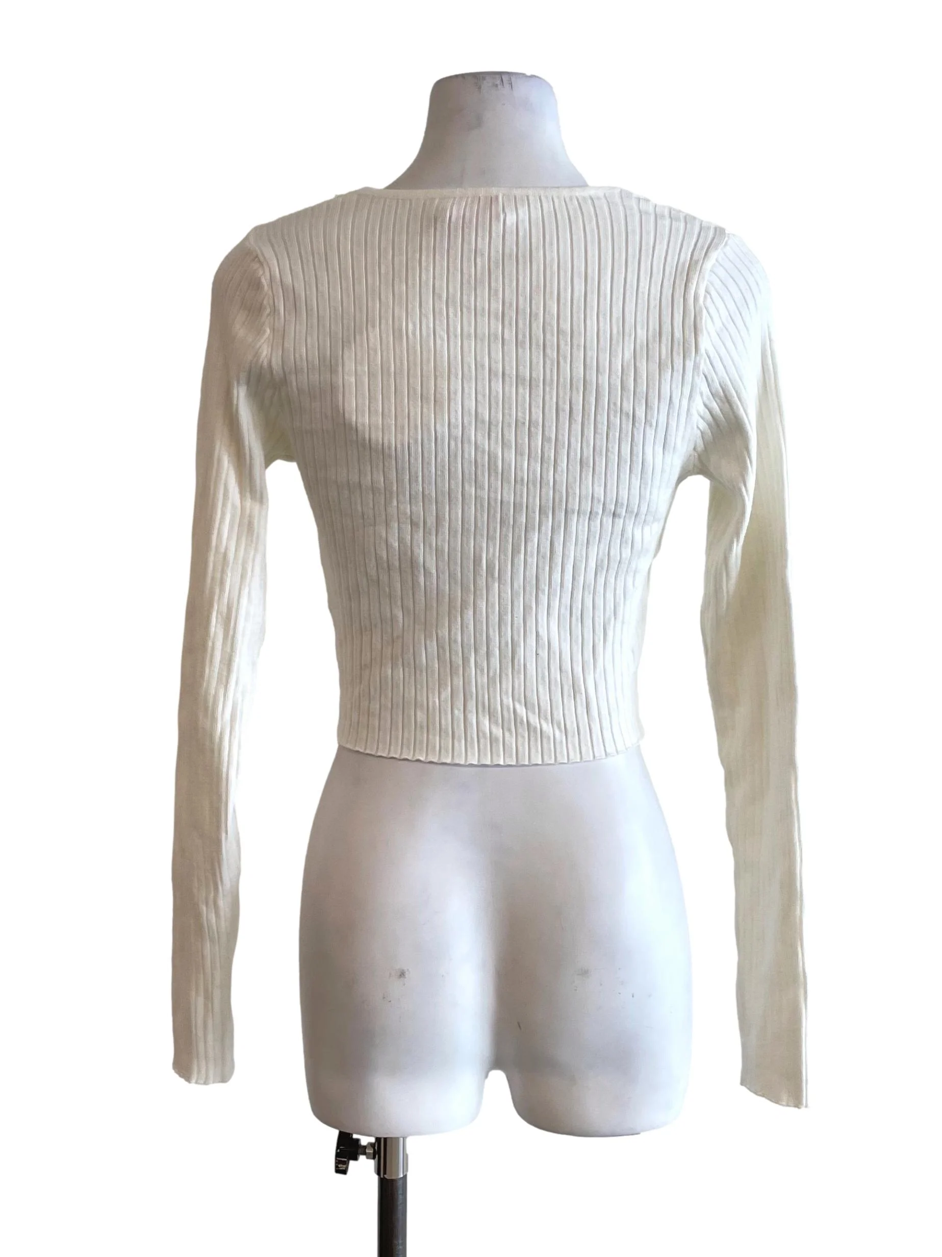 White Ribbed Crossed Knit Top - Image 2