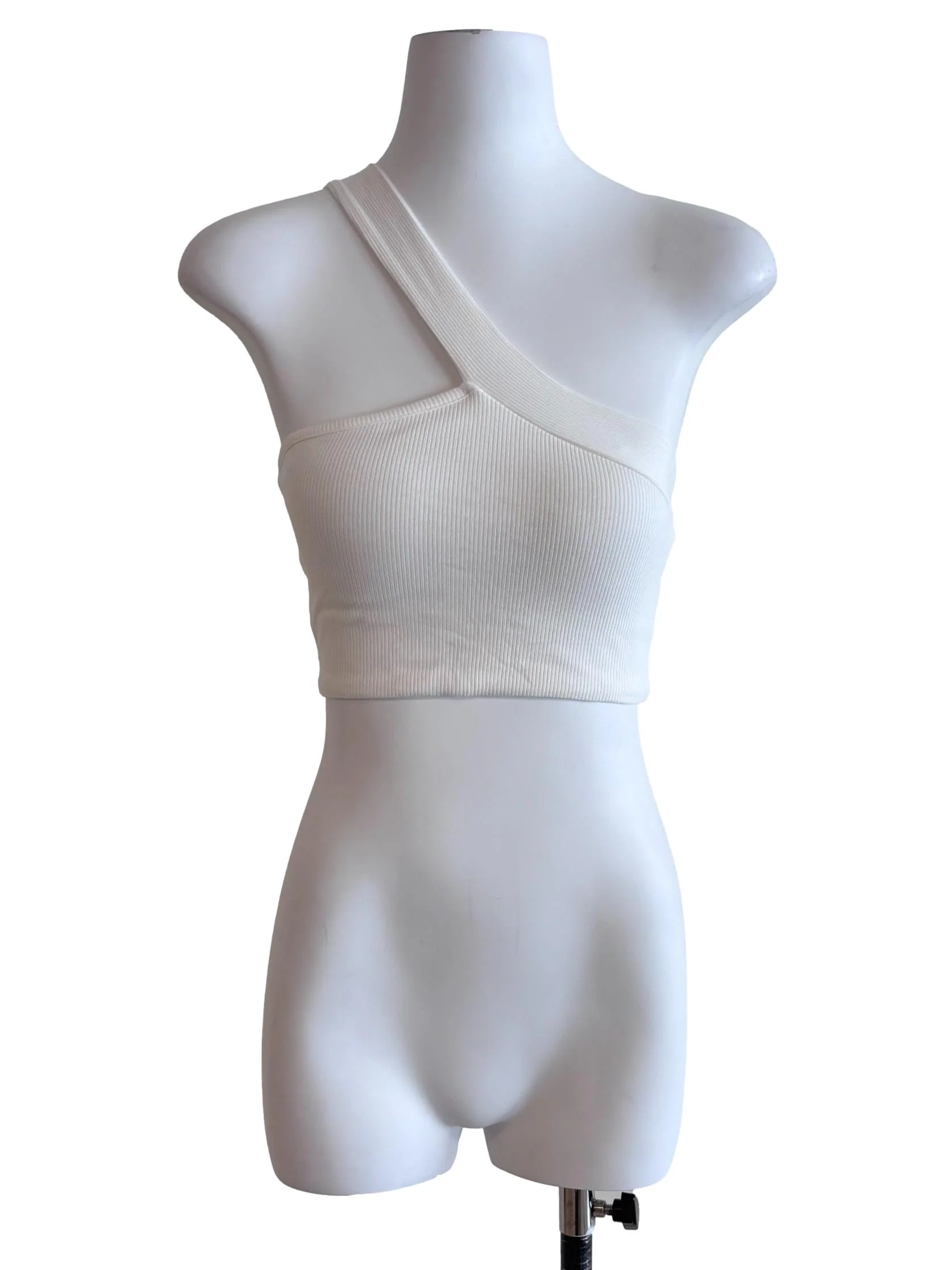 White Ribbed One Shoulder Knit Crop Top