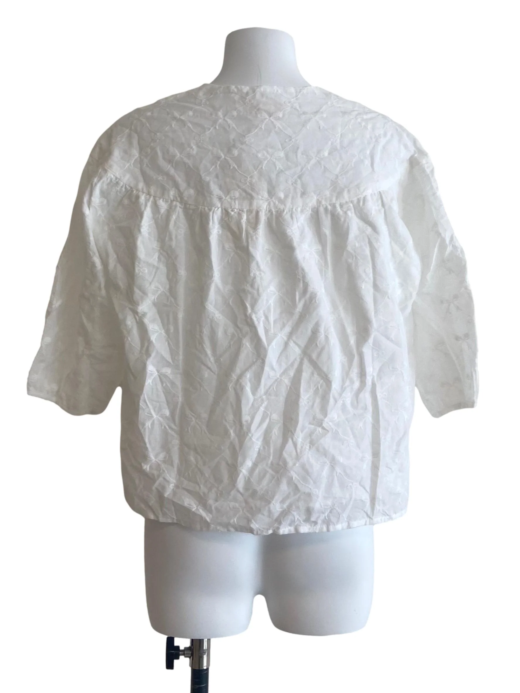 White & Ribbon Embroidery Button Down Blouse - Image 2