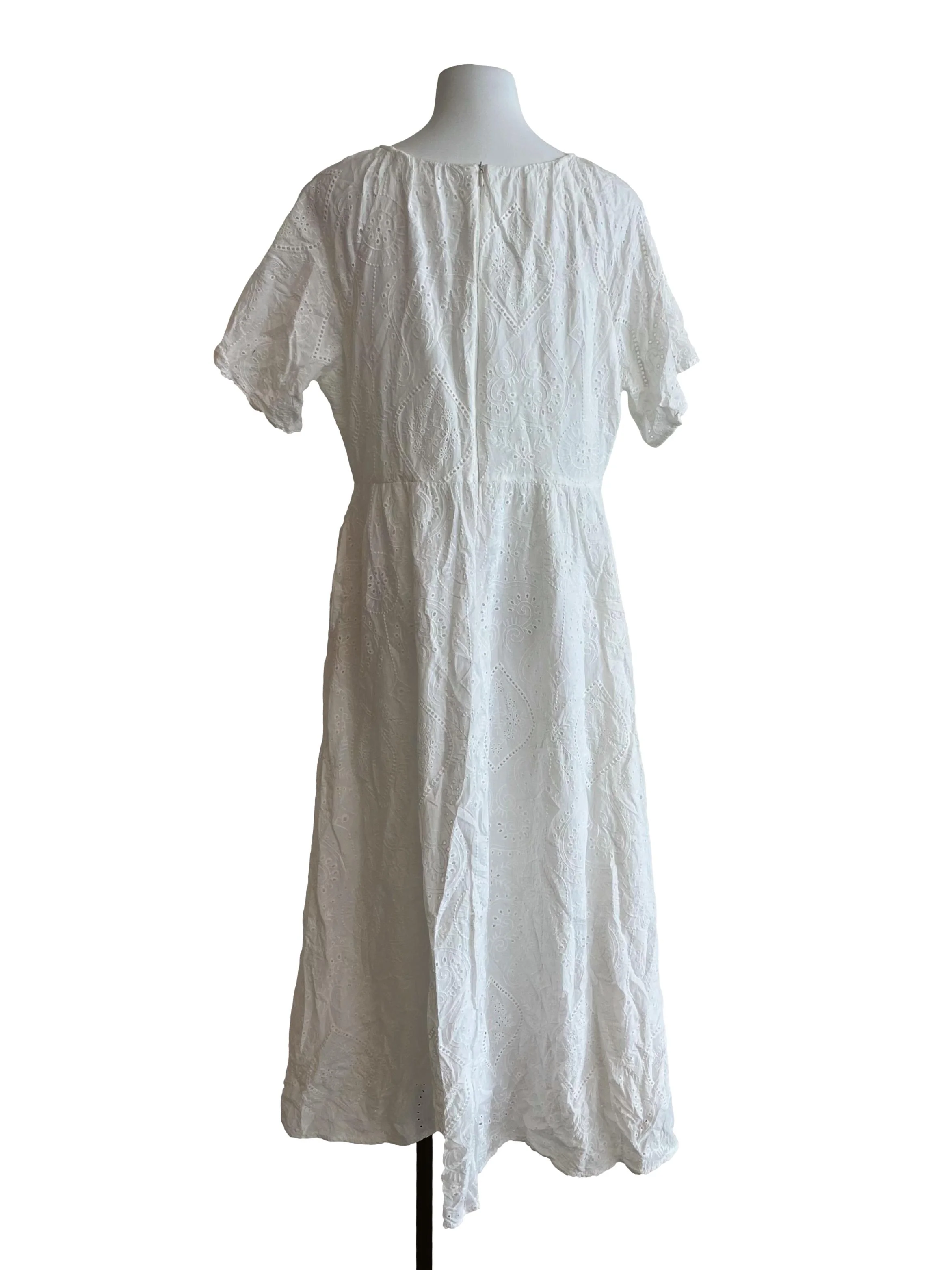White Round Neck Eyelet Dress - Image 2