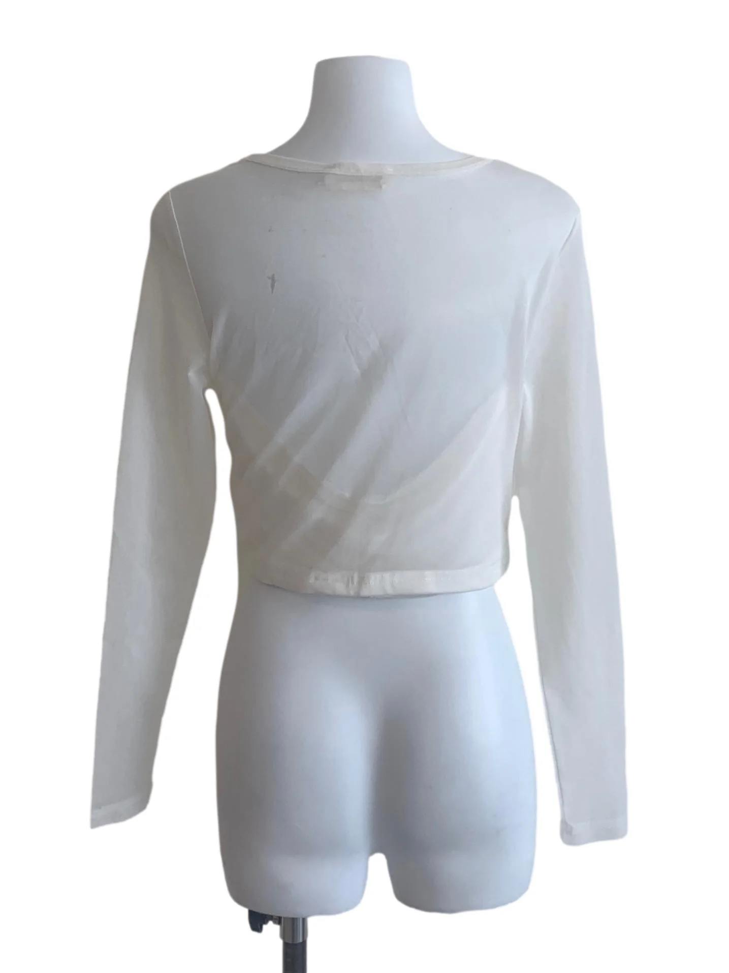 White Round Neck Long Sleeve Top - Image 2