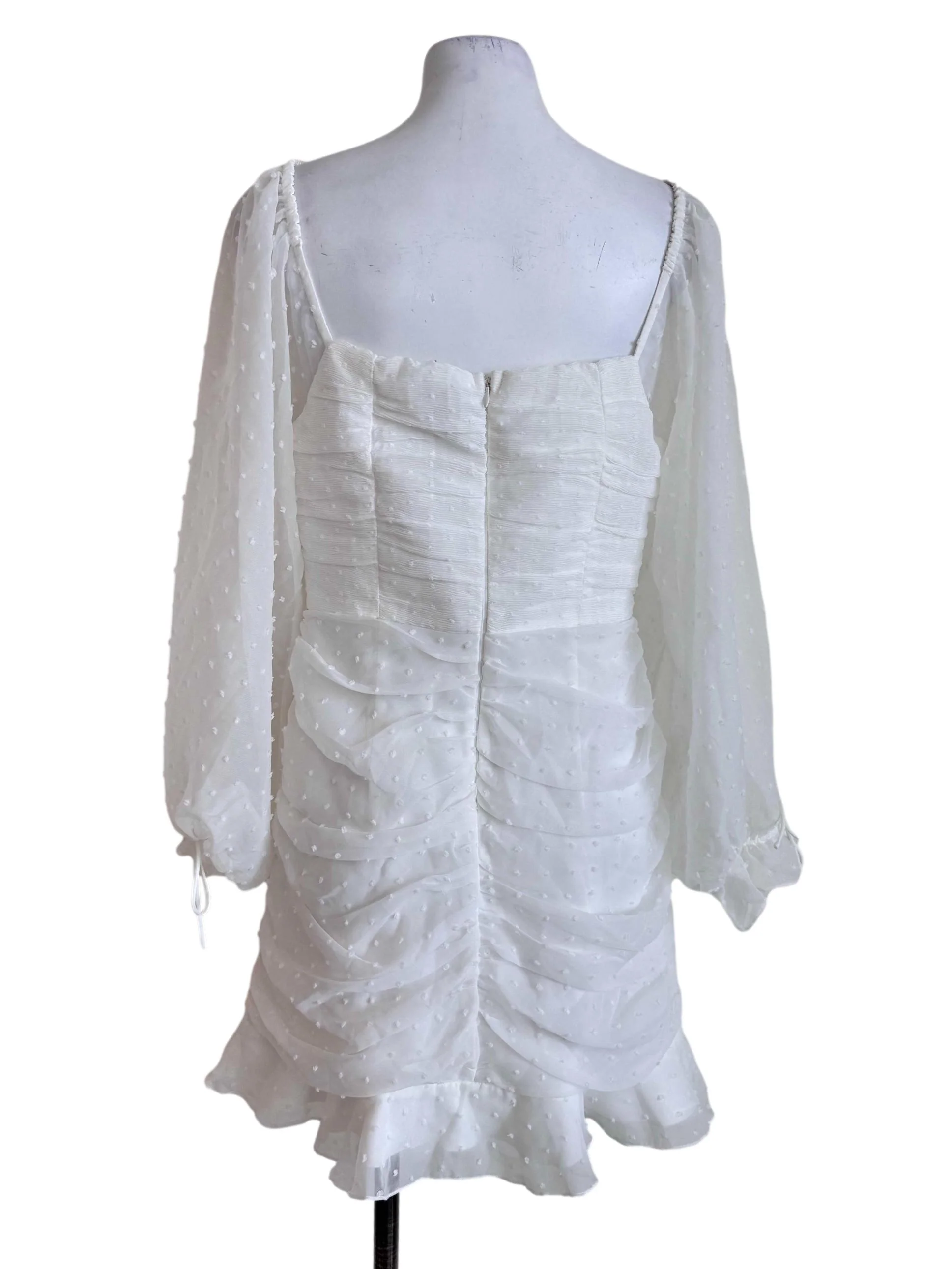 White Sheer Sleeve Ruched Mini Dress - Image 2