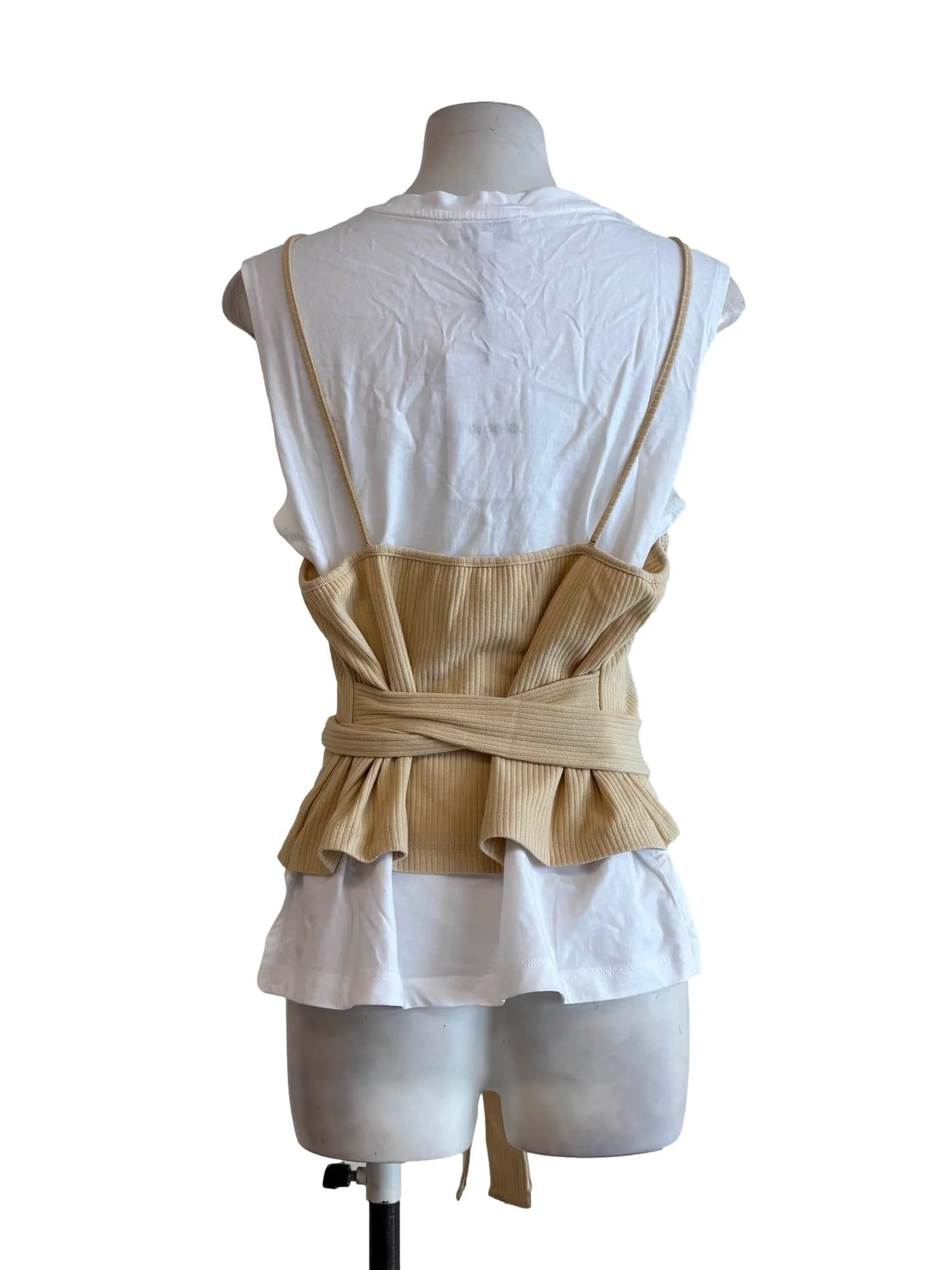 White Tee Beige Camisole Top - Image 2