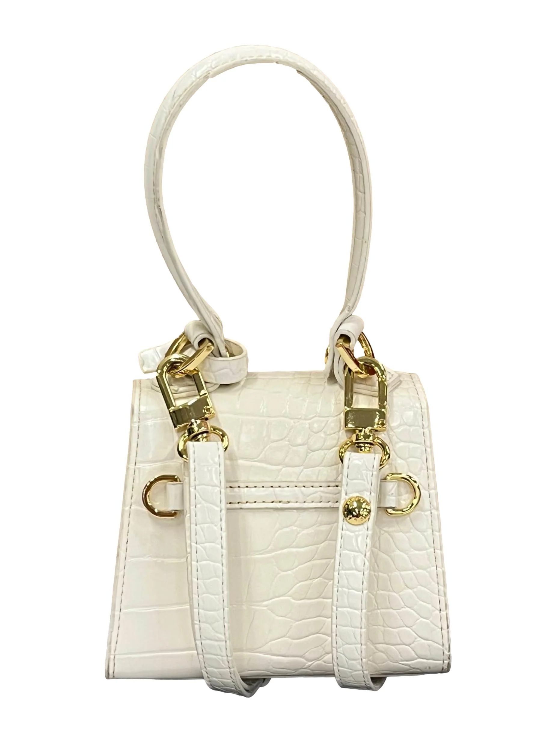 White Textured Micro Handbag With Detachable Crossbody Strap - Image 2