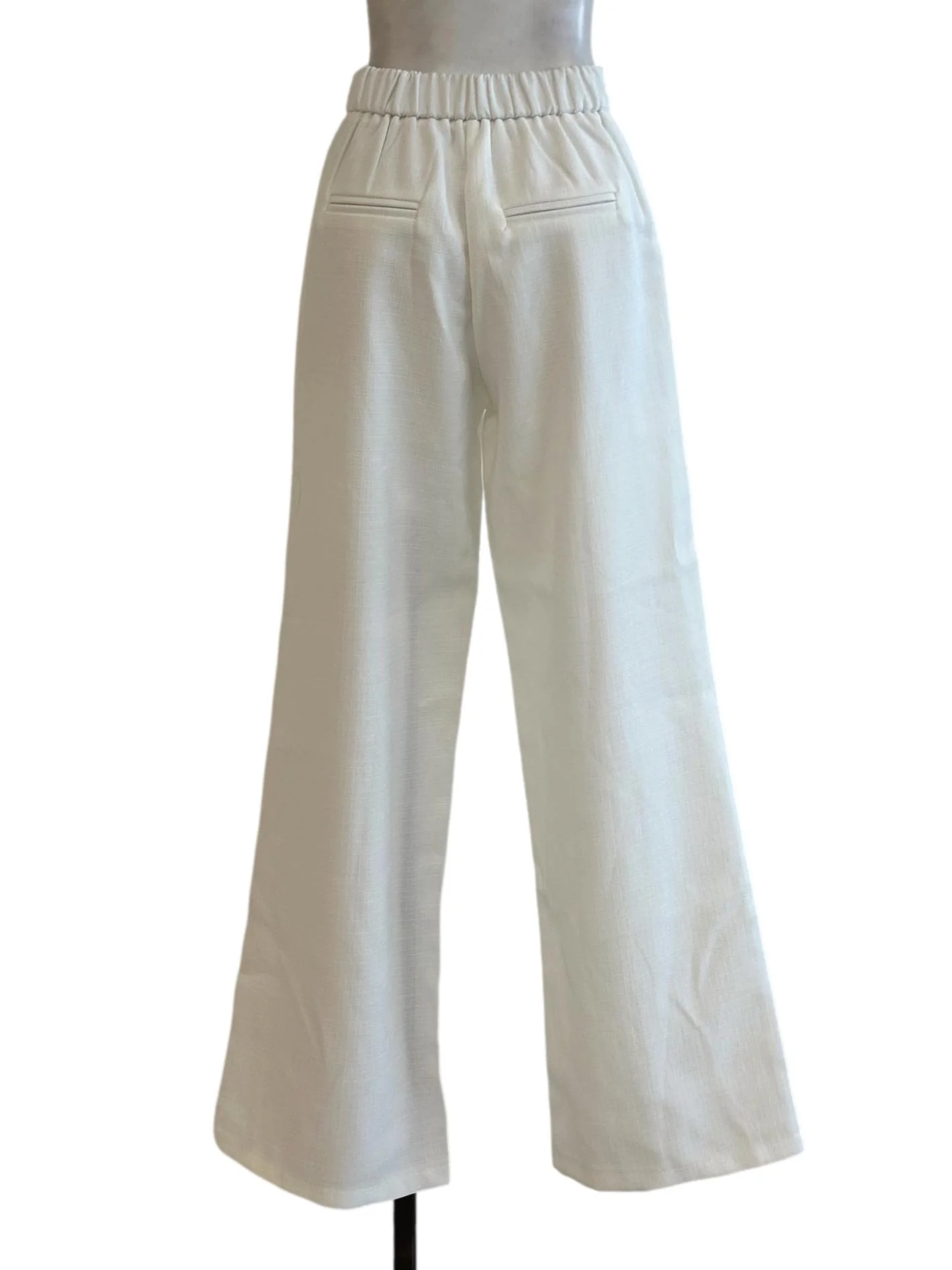 White Textured Straight Trousers - Image 2
