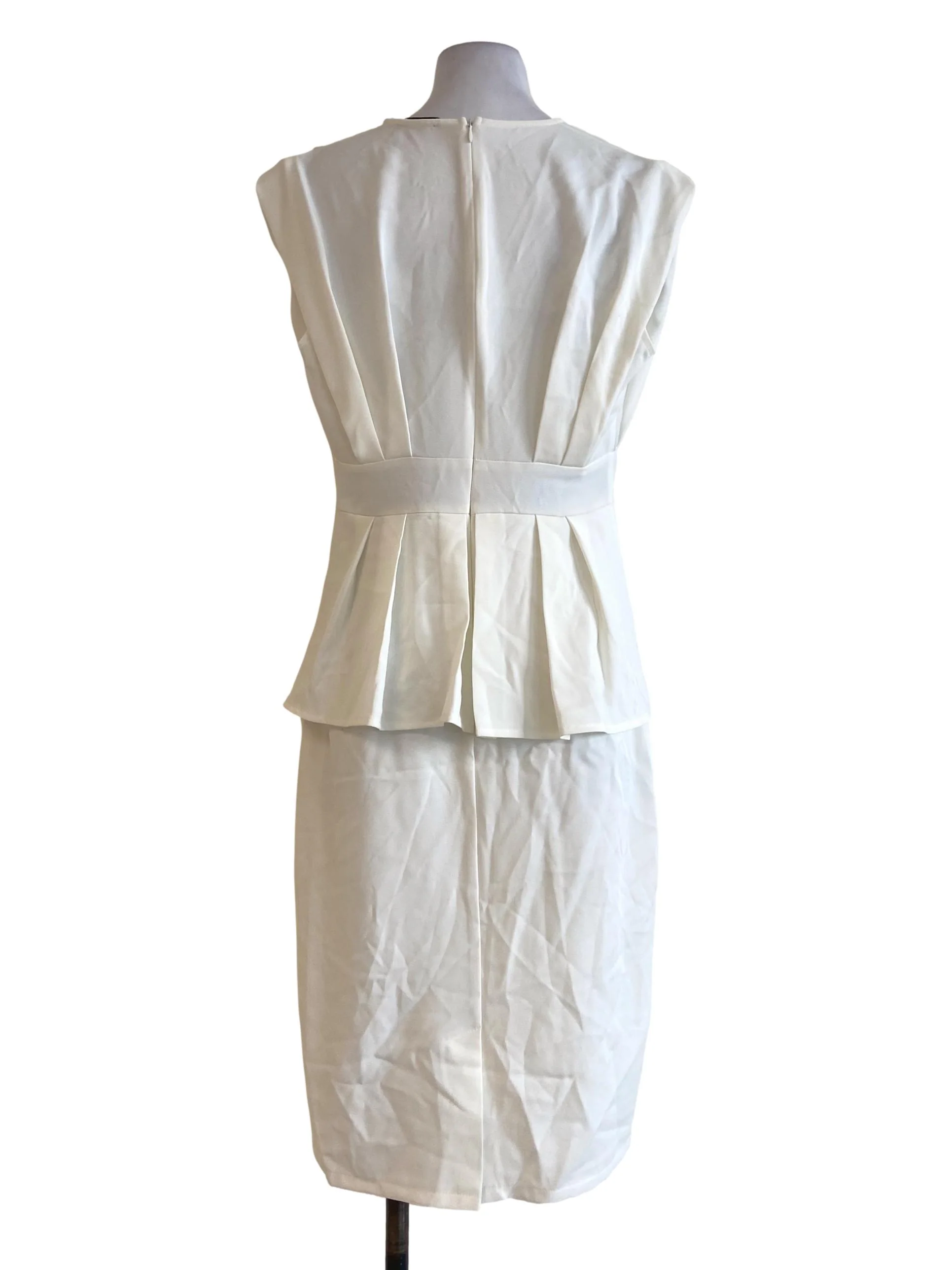 White Twill Peplum Sleeveless Dress - Image 2