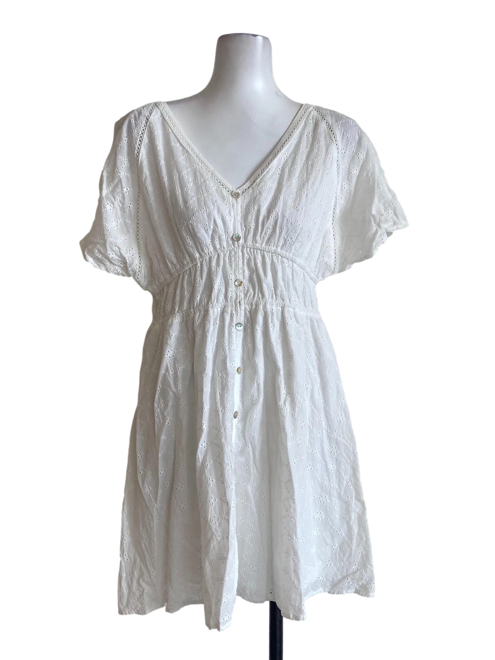 White V Neck Embroidery Floral Dress