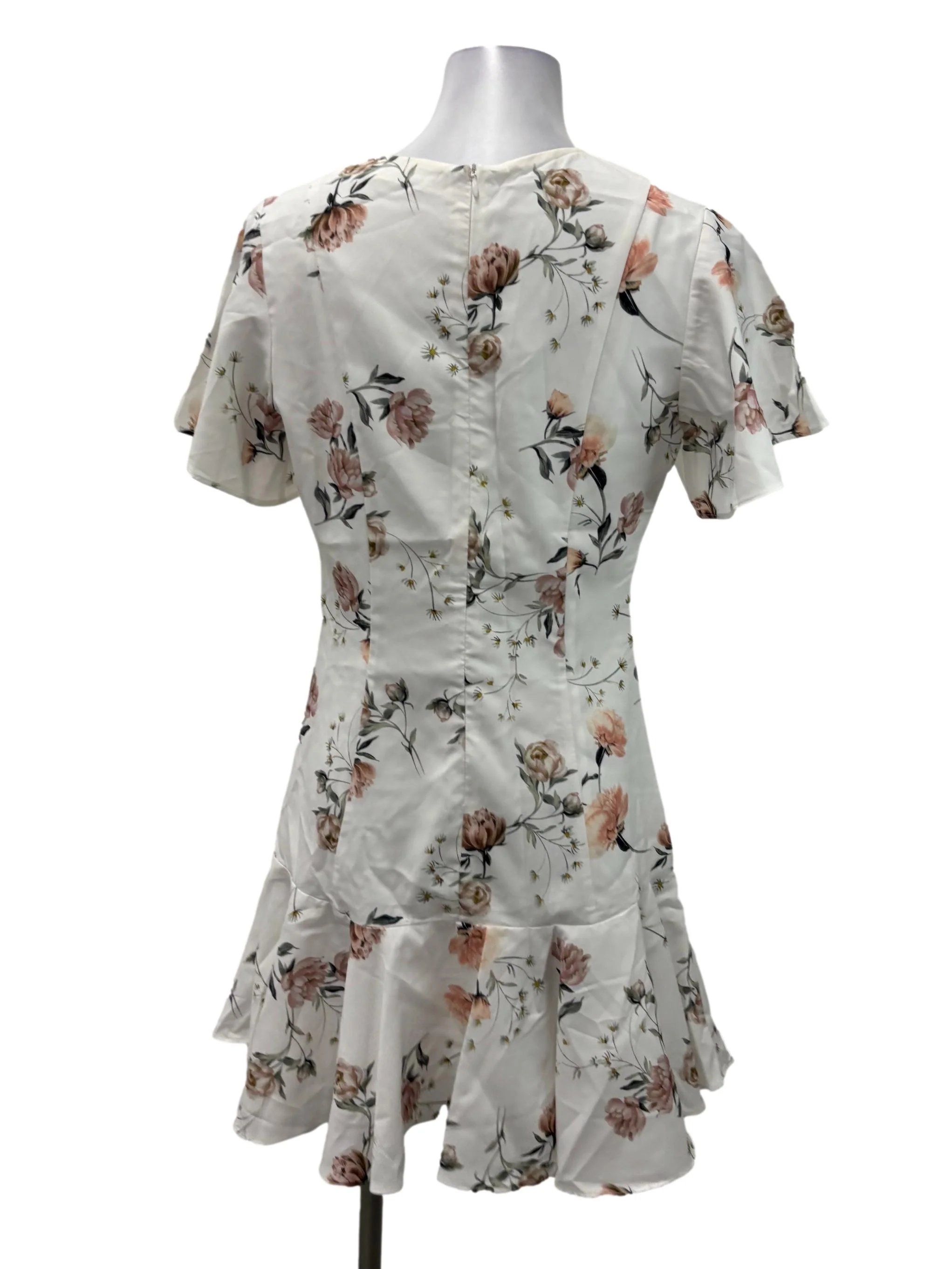 White V-Neck Floral Ruffle Mini Dress - Image 2