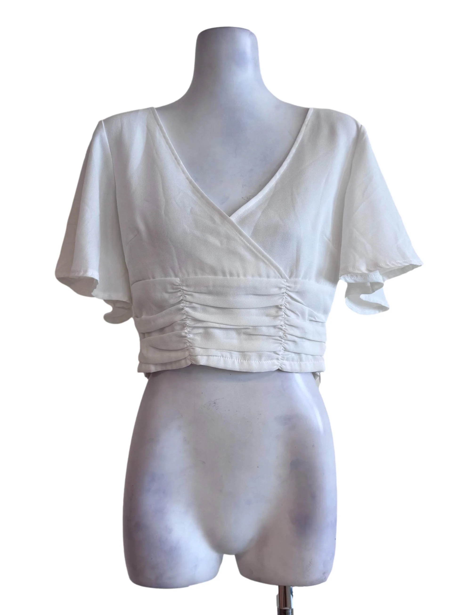 White V Neck Short Sleeve Top