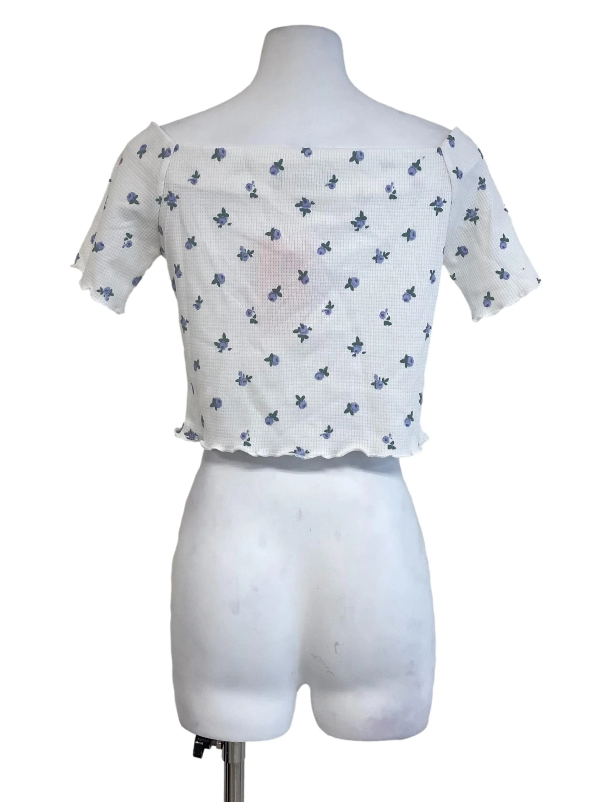 White Wide Neck Floral Crop Top - Image 2