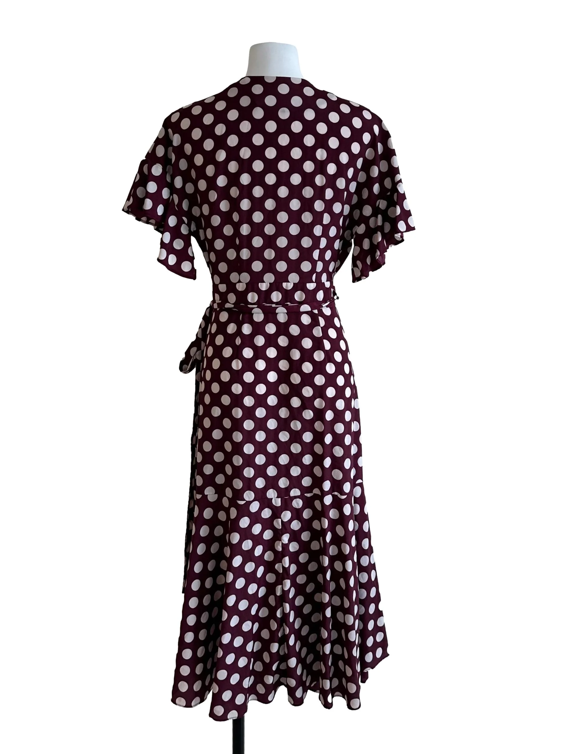 Wine Purple Polkadot Wrap Dress - Image 2
