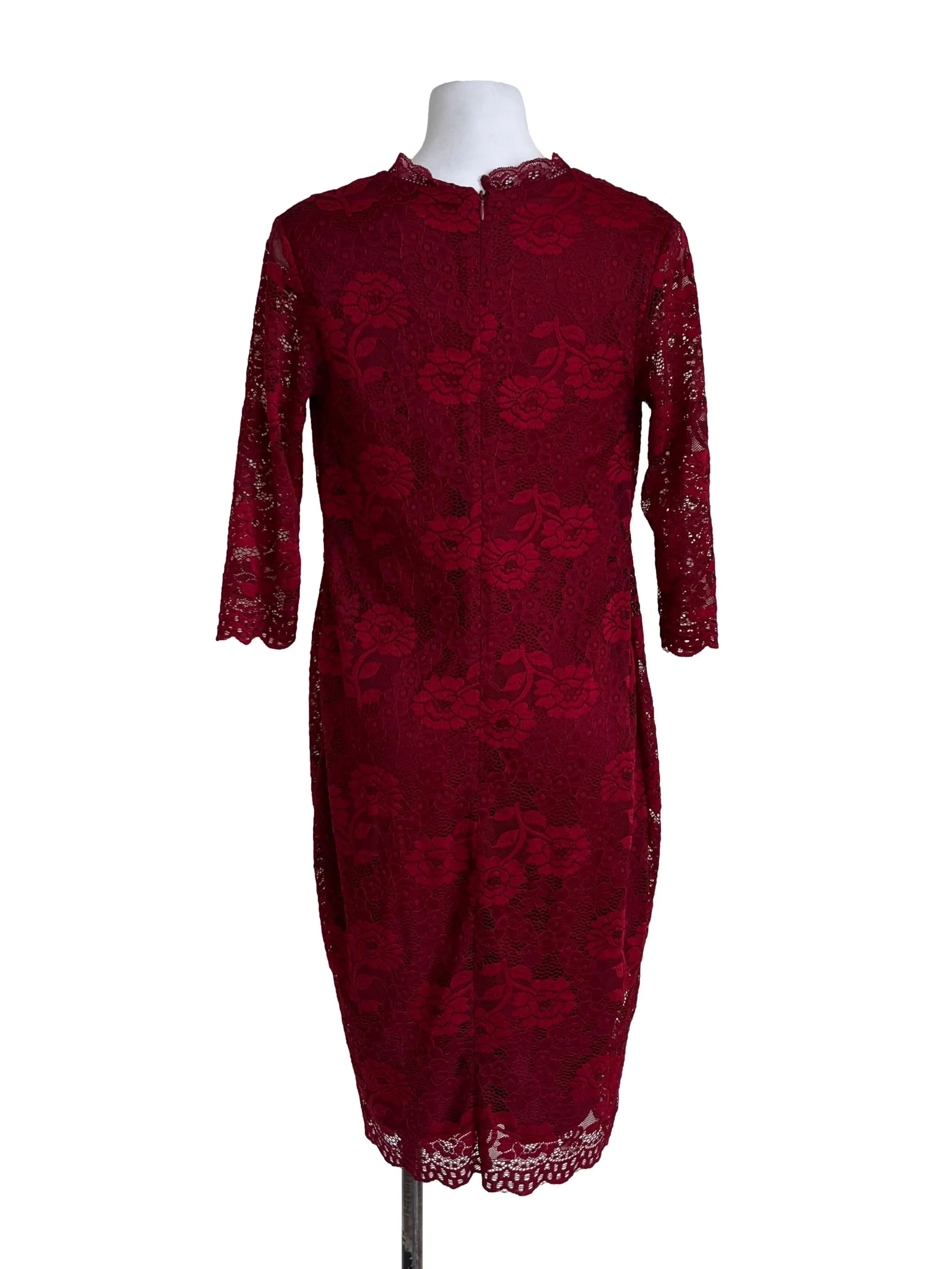 Wine Red Empire Lace Dress - Image 2