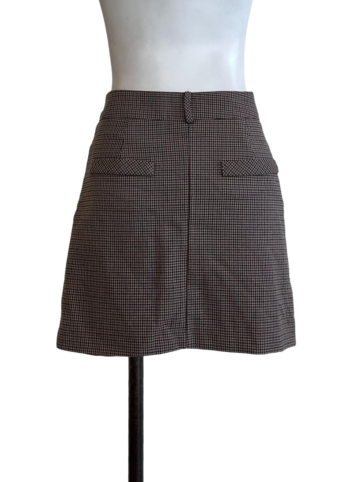 Wood Brown Houndstooth Mini Skirt - Image 2