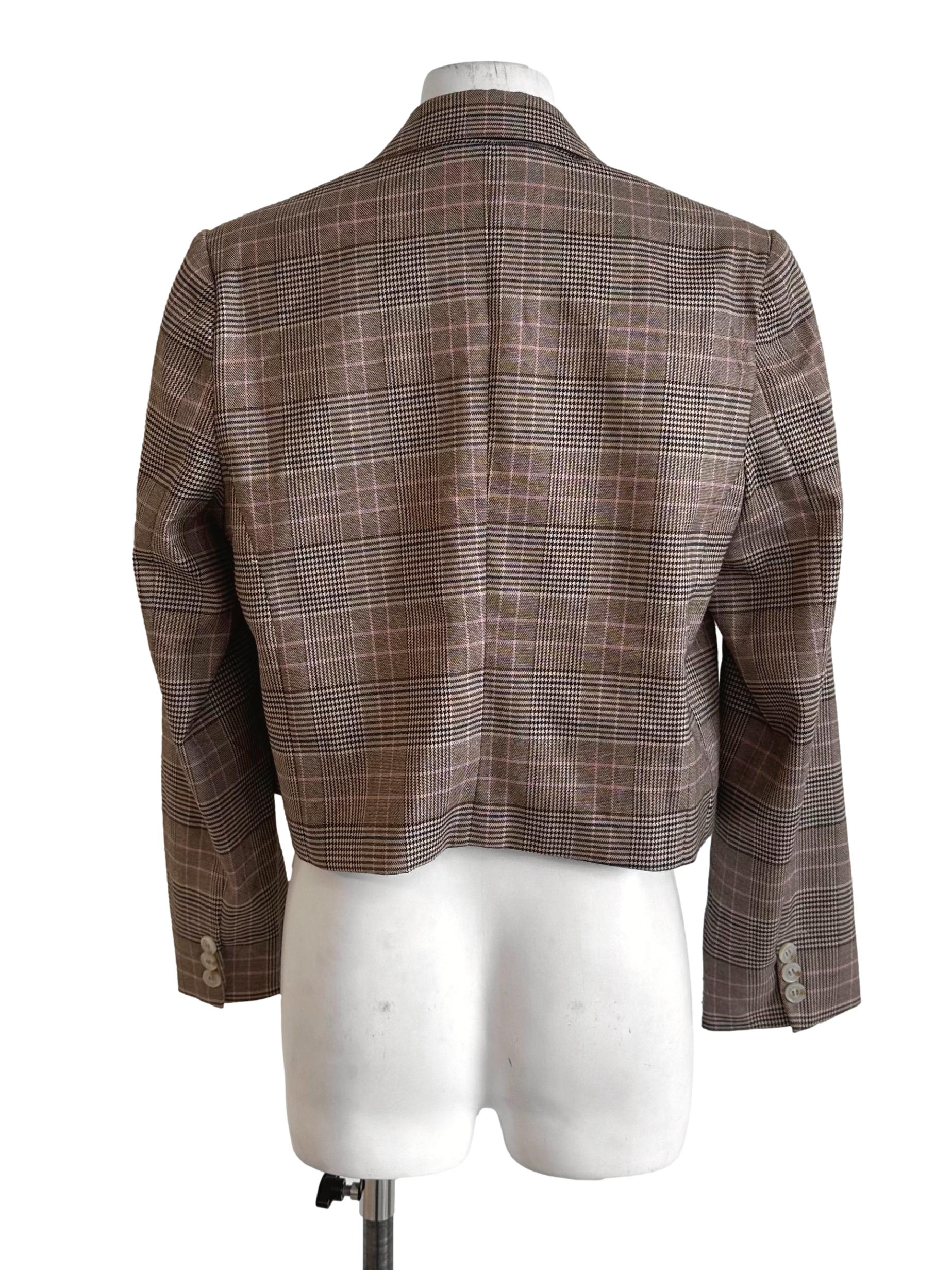 Wood Brown Plaid Pattern Blazer - Image 2