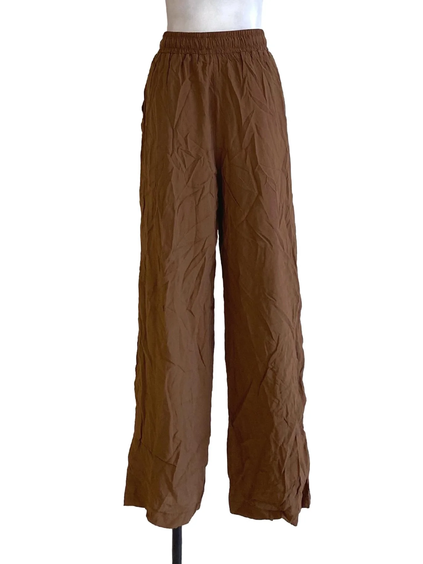 Wood Brown Stretchy Waist Tie Front Track Pants TEM - Image 2