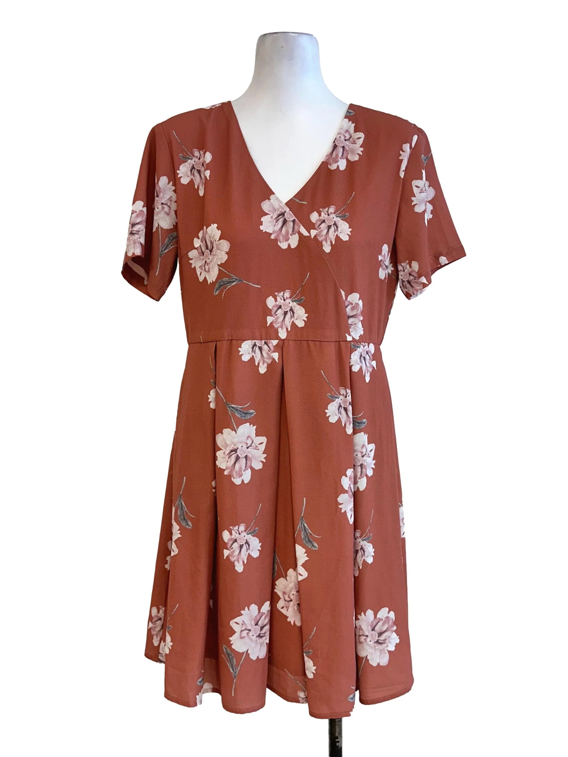 Yam Orange Flower Pattern V Neckline Dress TCL