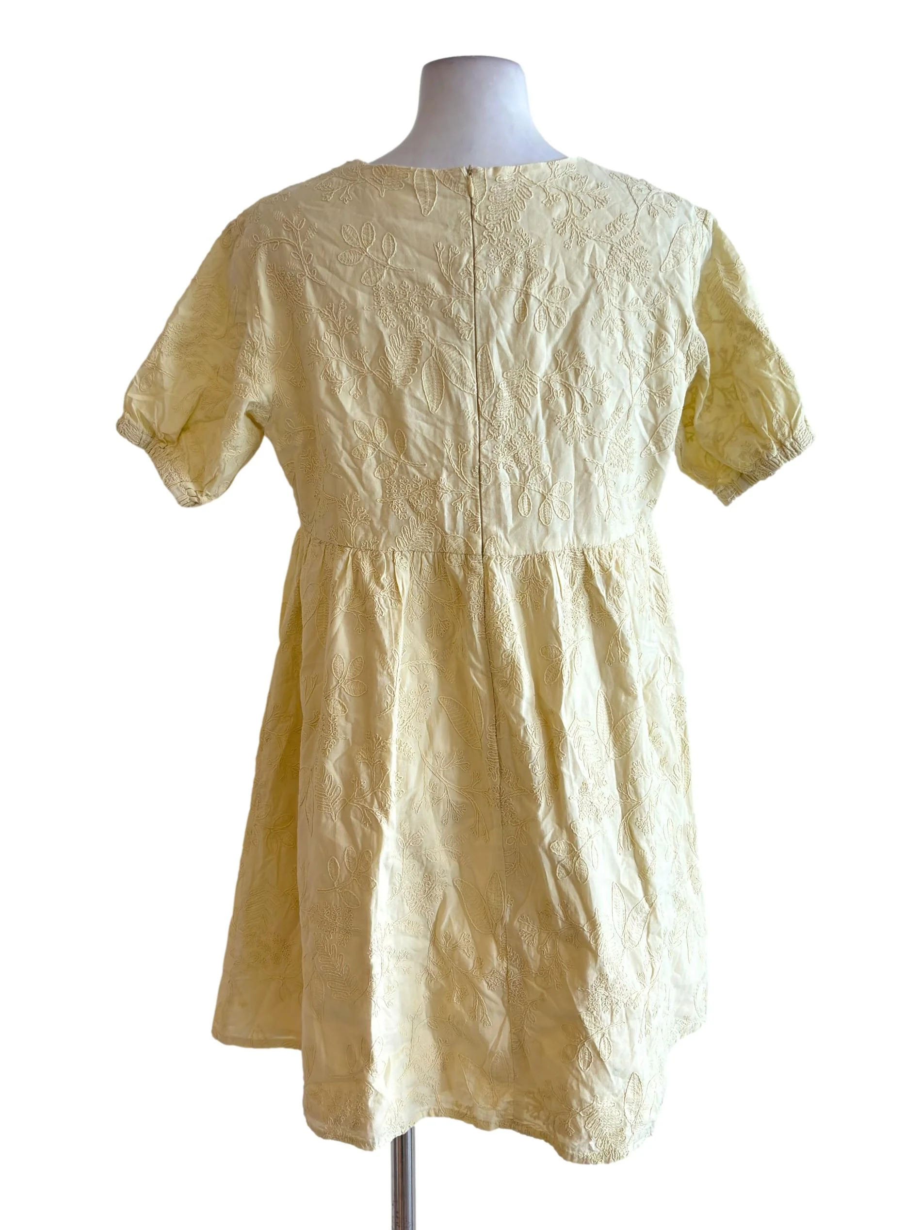 Yellow Embroidered Round Neck Mini Dress - Image 2
