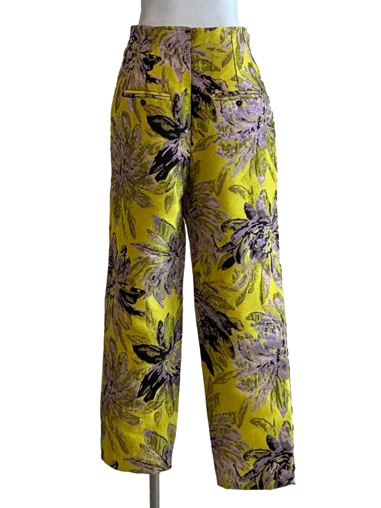 Yellow Floral Slim Fit Brocade Pants - Image 2
