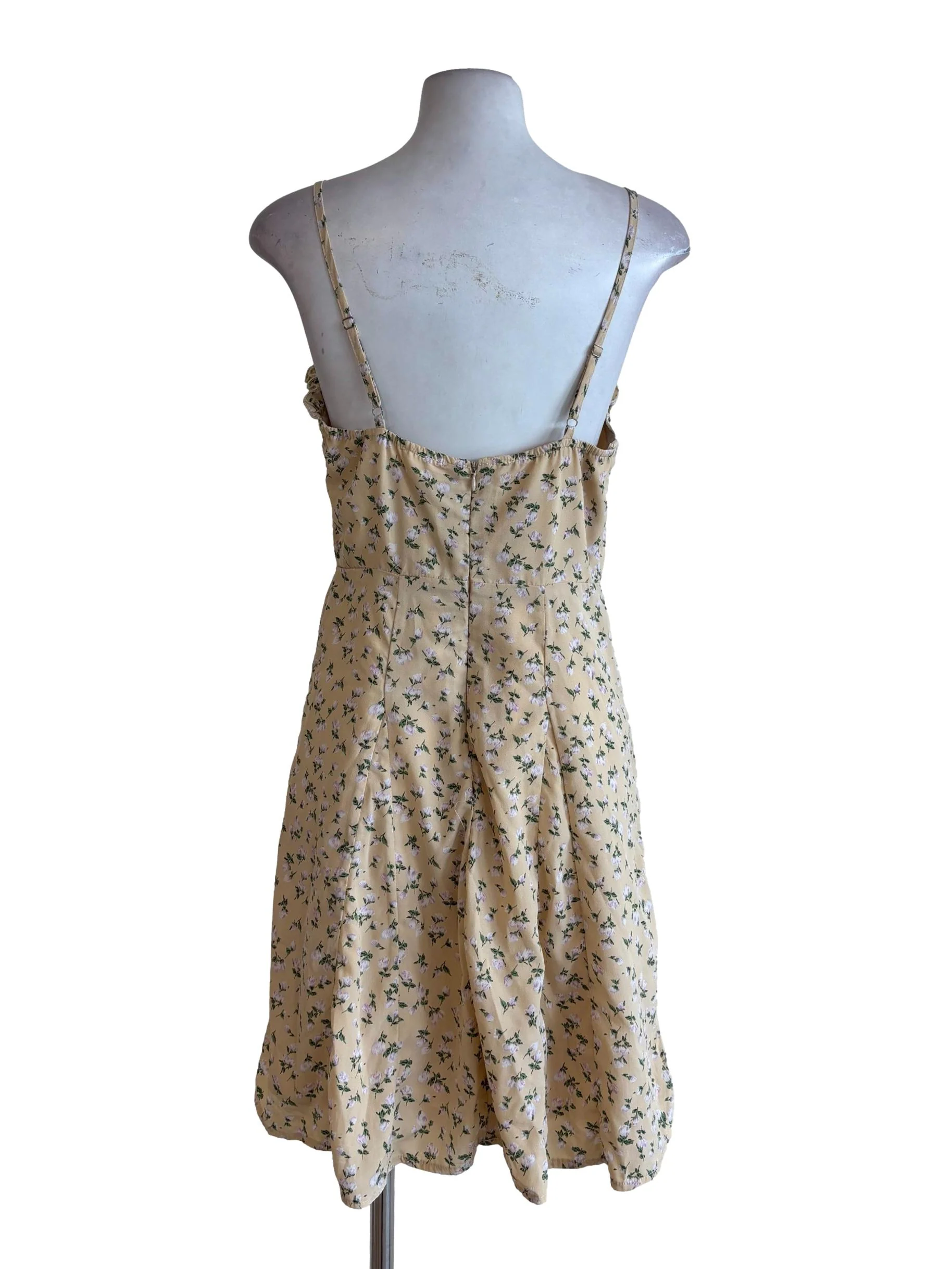 Yellow Floral Sweetheart Neck Dress - Image 2