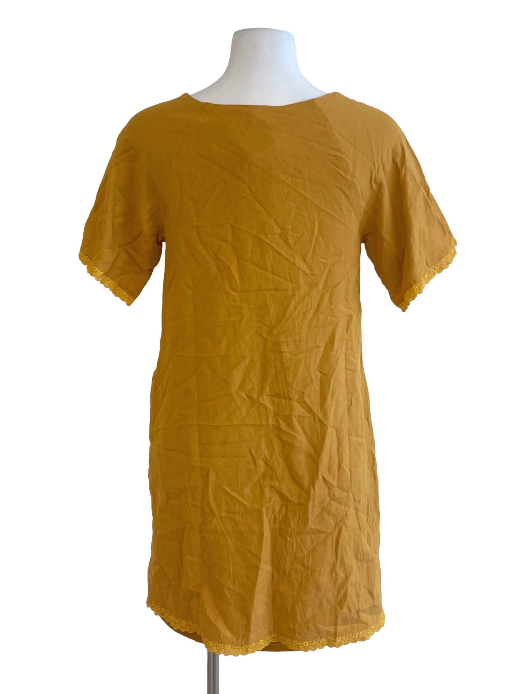 Yellow Mustard Lace Sleeve Mini Dress - Image 2