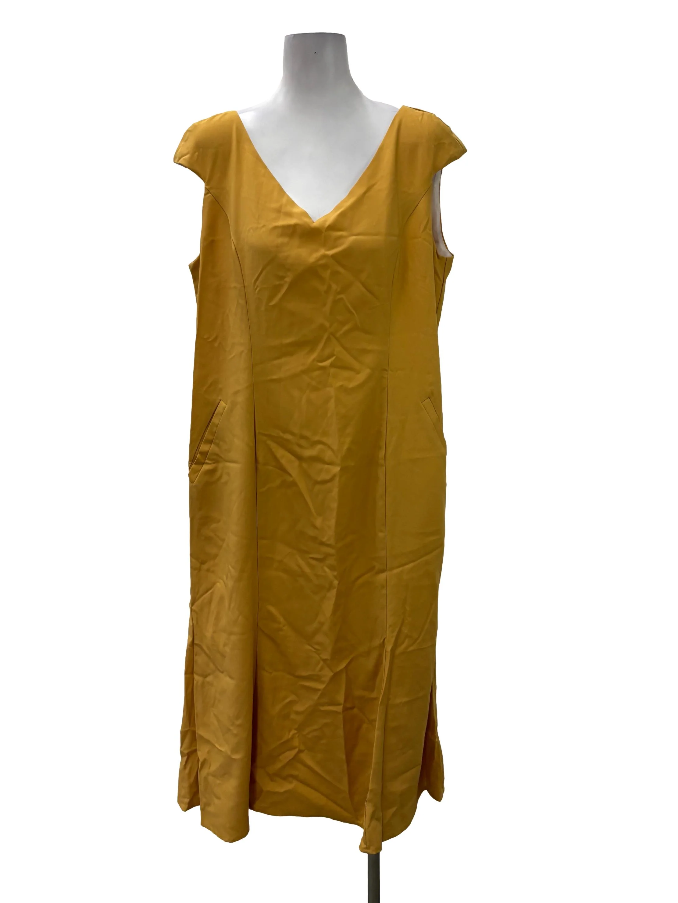 Yellow V-Neck Sleeveless Midi Dress